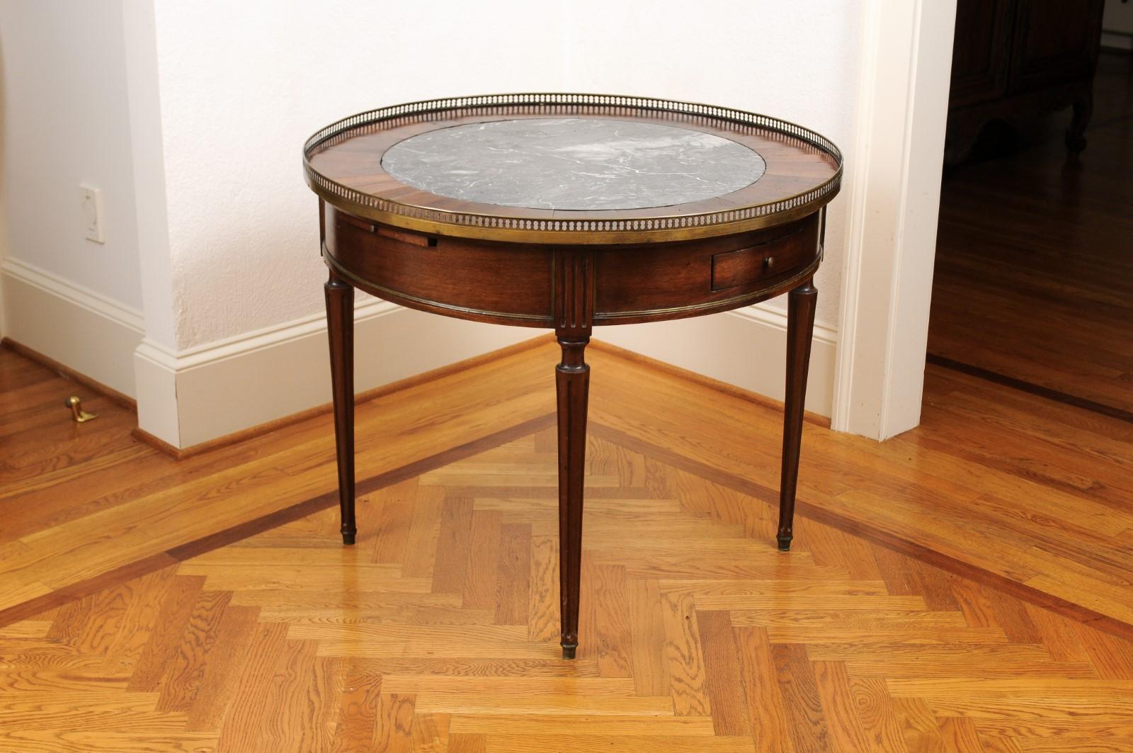 French Napoléon III Period 1850s Bouillotte Table with Marble Top and Gallery 2