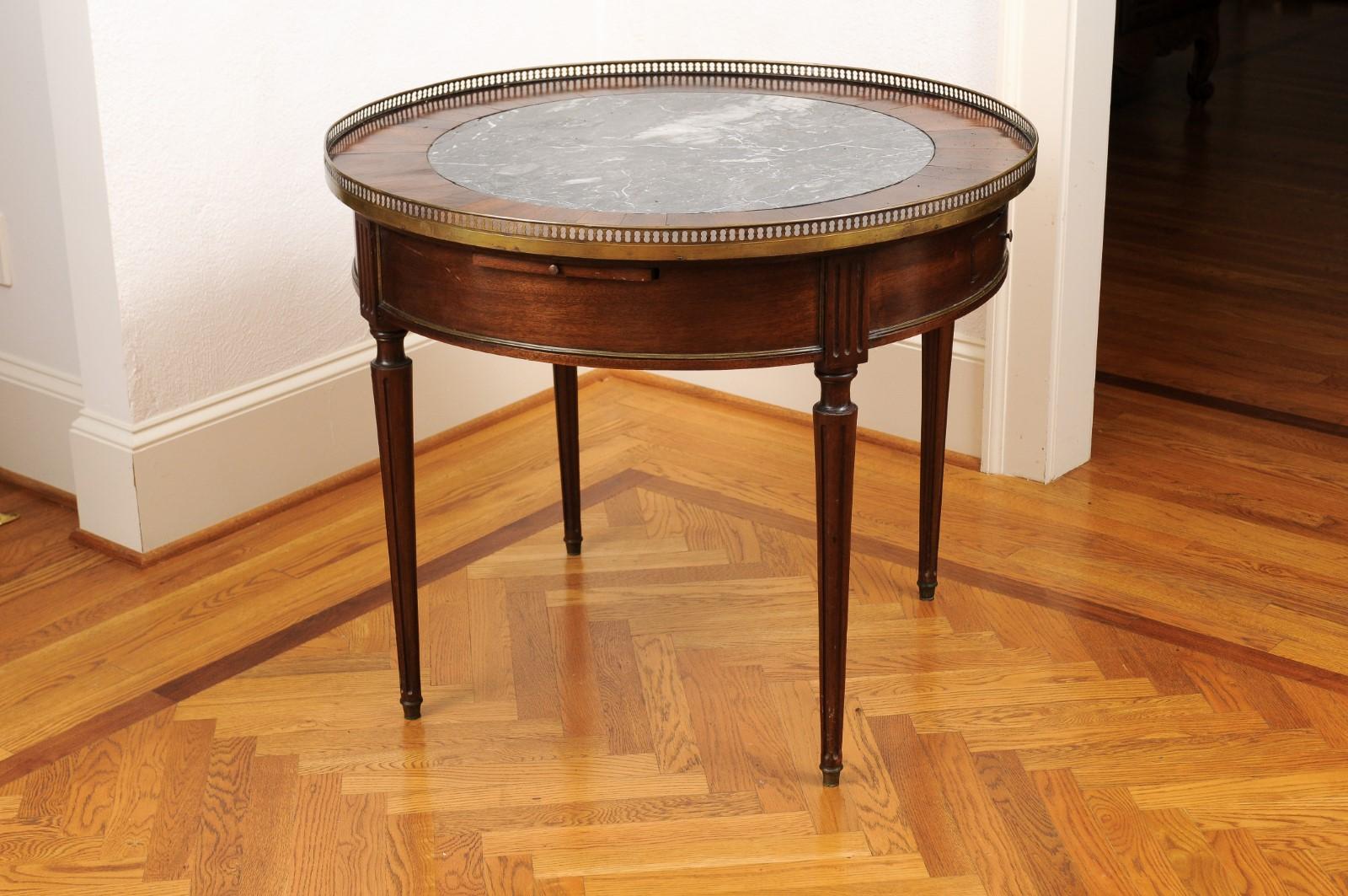 French Napoléon III Period 1850s Bouillotte Table with Marble Top and Gallery 3