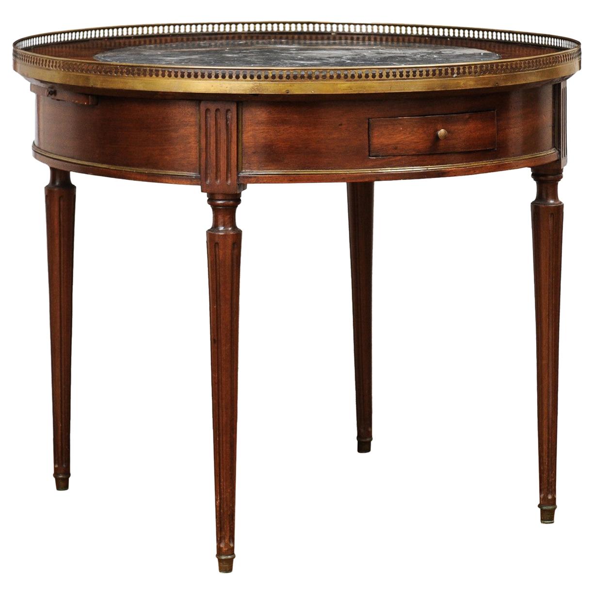 French Napoléon III Period 1850s Bouillotte Table with Marble Top and Gallery