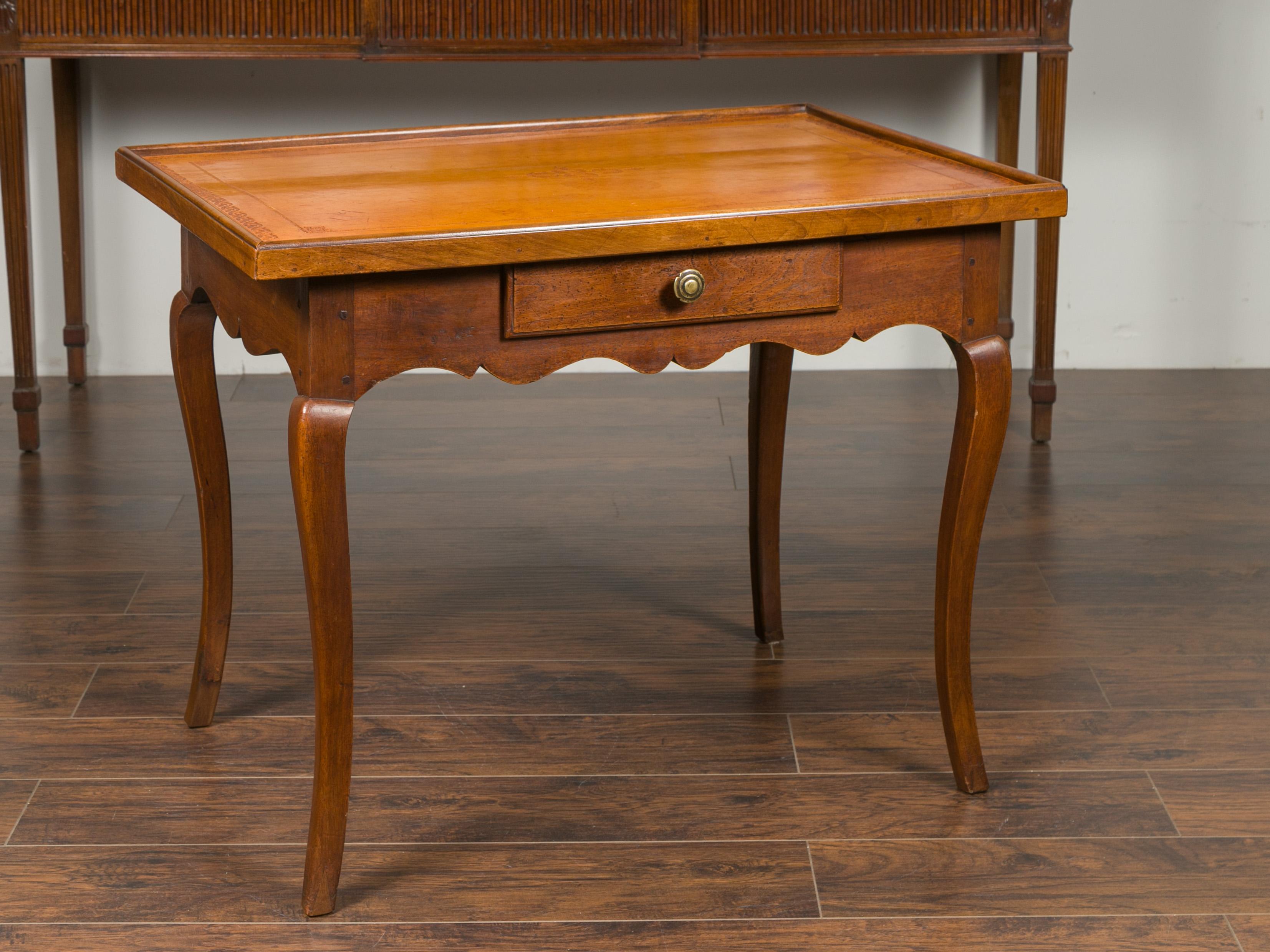French Napoleon III Period 1850s Walnut Table with Leather Top and Single Drawer 6