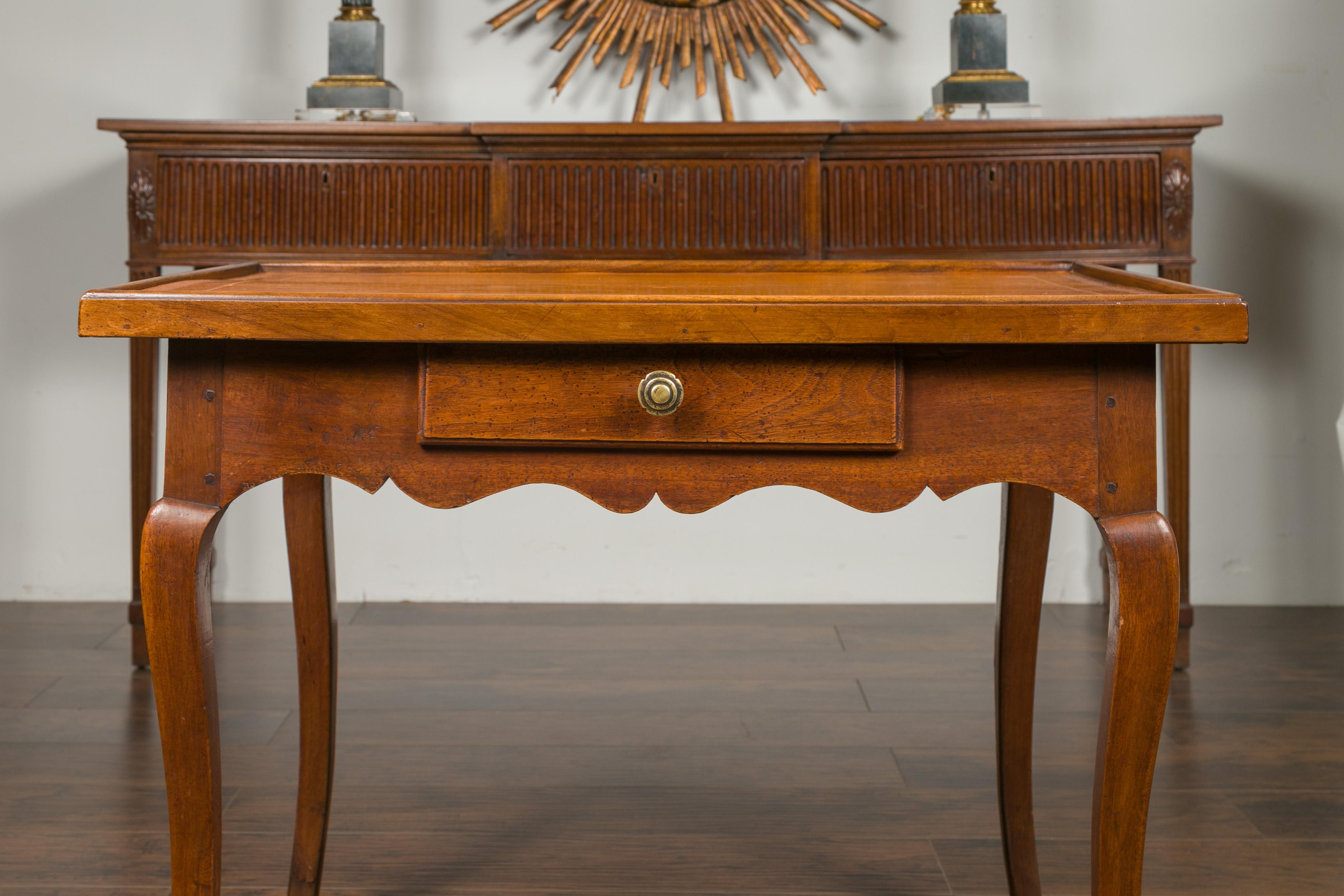 19th Century French Napoleon III Period 1850s Walnut Table with Leather Top and Single Drawer