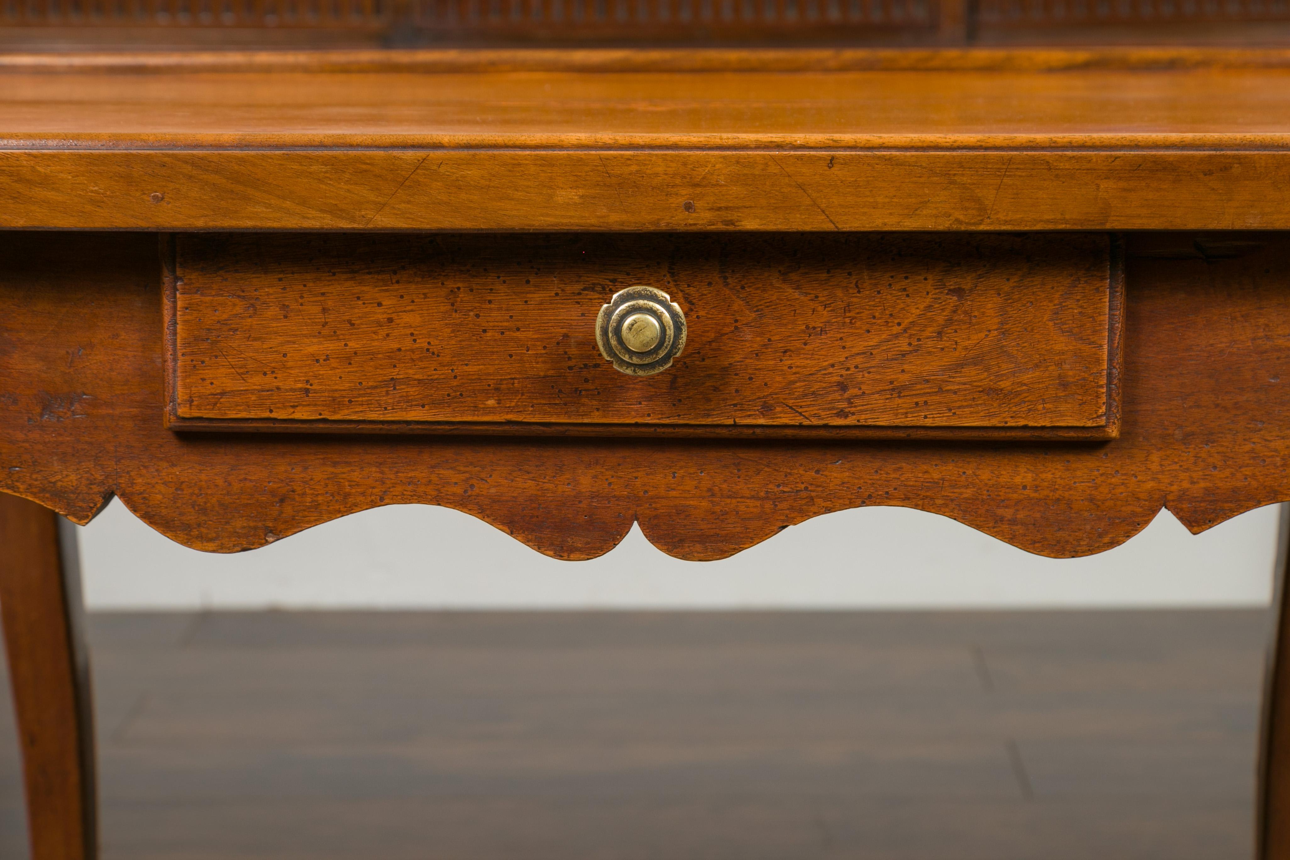 French Napoleon III Period 1850s Walnut Table with Leather Top and Single Drawer 1