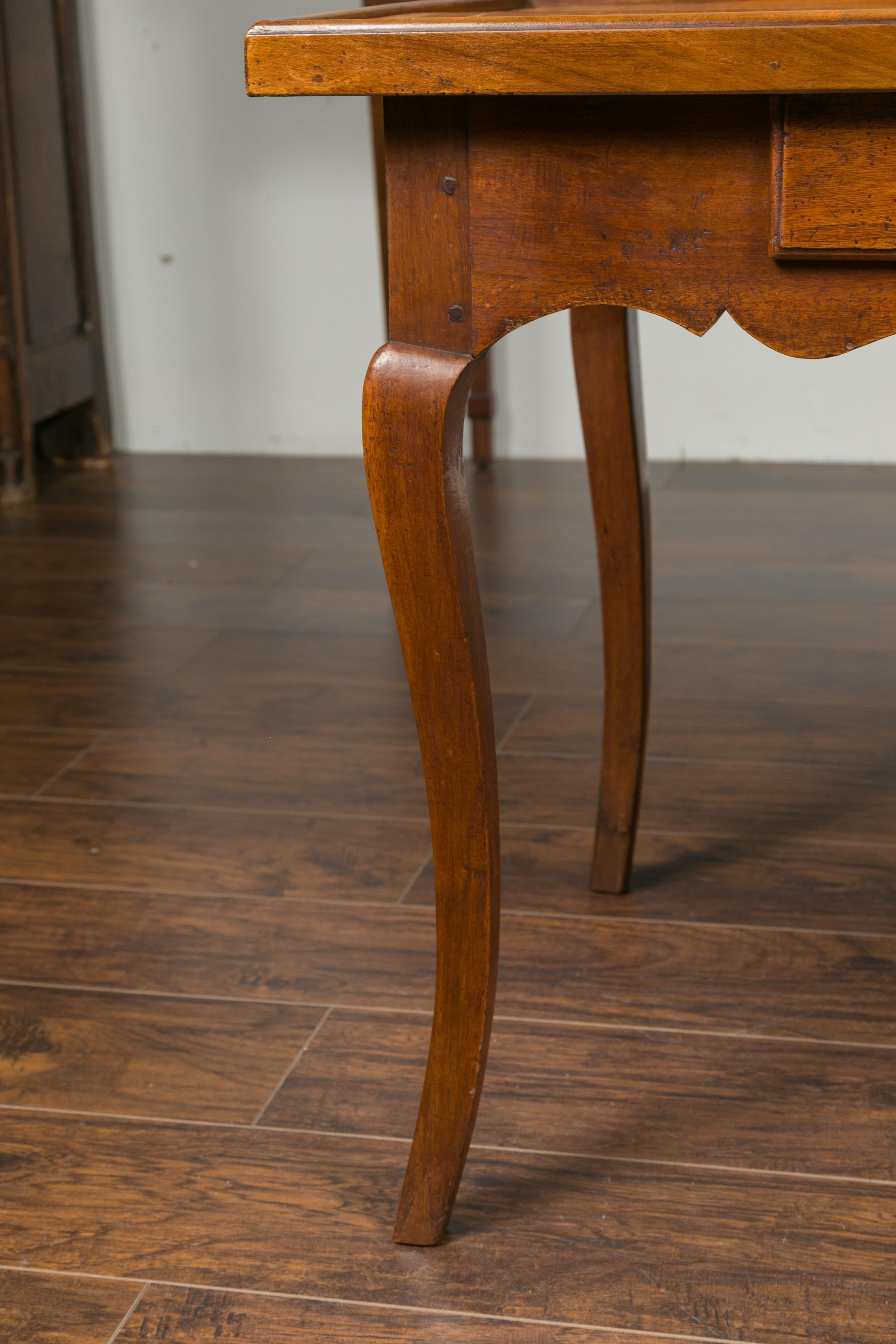 French Napoleon III Period 1850s Walnut Table with Leather Top and Single Drawer 2