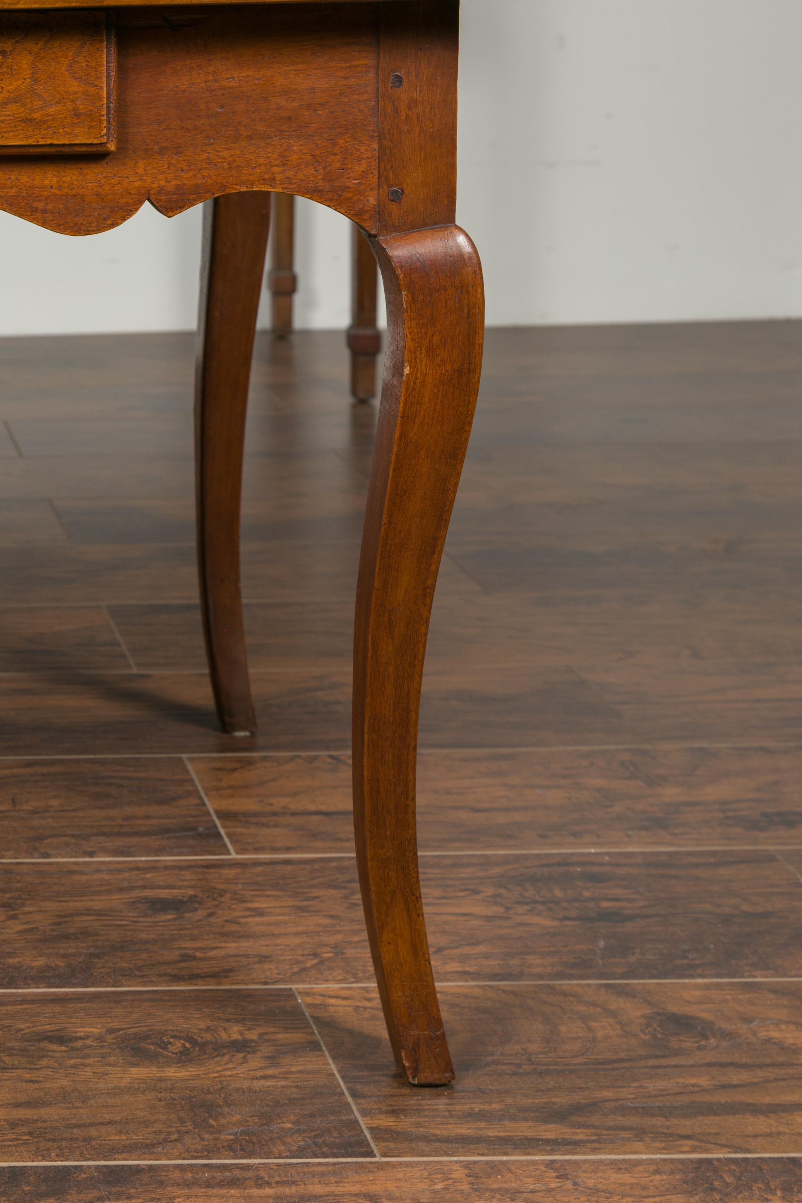 French Napoleon III Period 1850s Walnut Table with Leather Top and Single Drawer 3