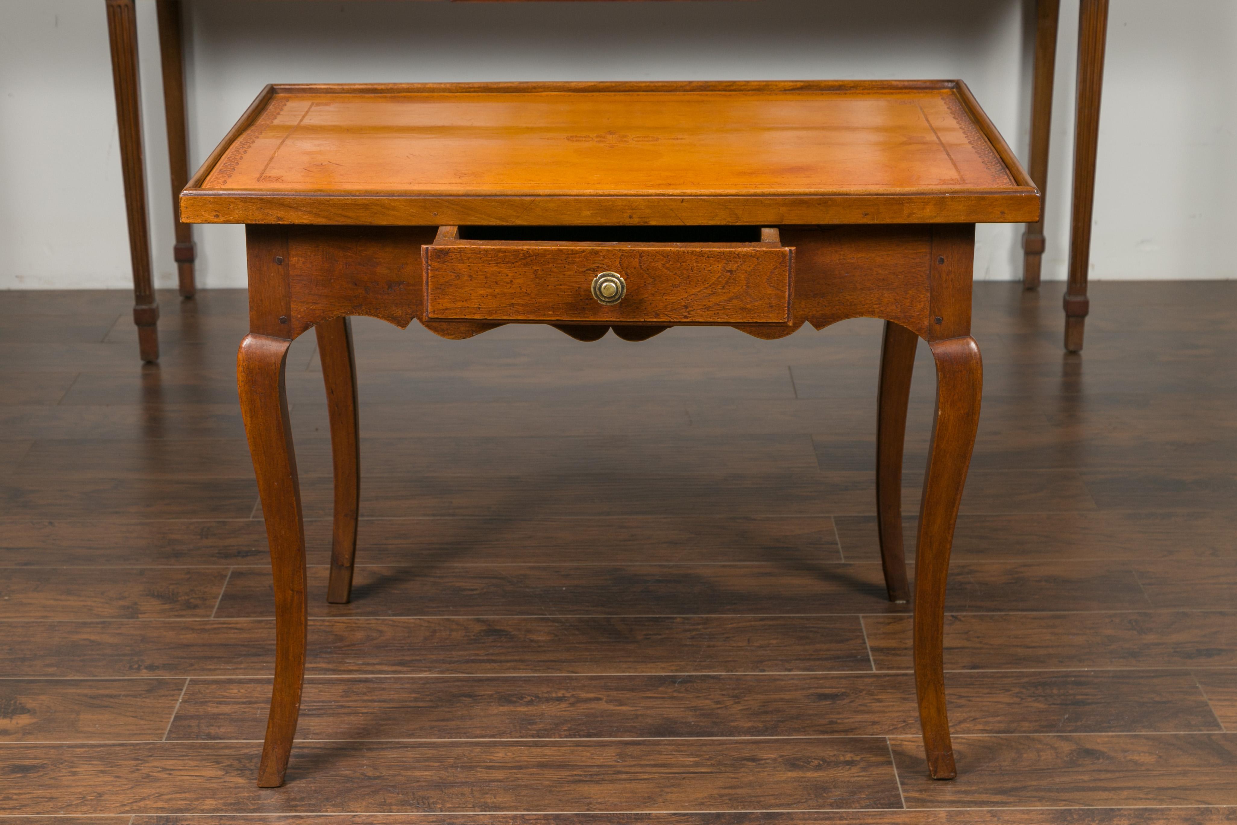 French Napoleon III Period 1850s Walnut Table with Leather Top and Single Drawer 5