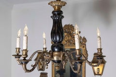French Napoleon III Period 1860s Ebonized Wood and Bronze Six-Light Chandelier
