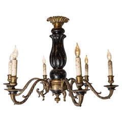 French Napoleon III Period 1860s Ebonized Wood and Bronze Six-Light Chandelier