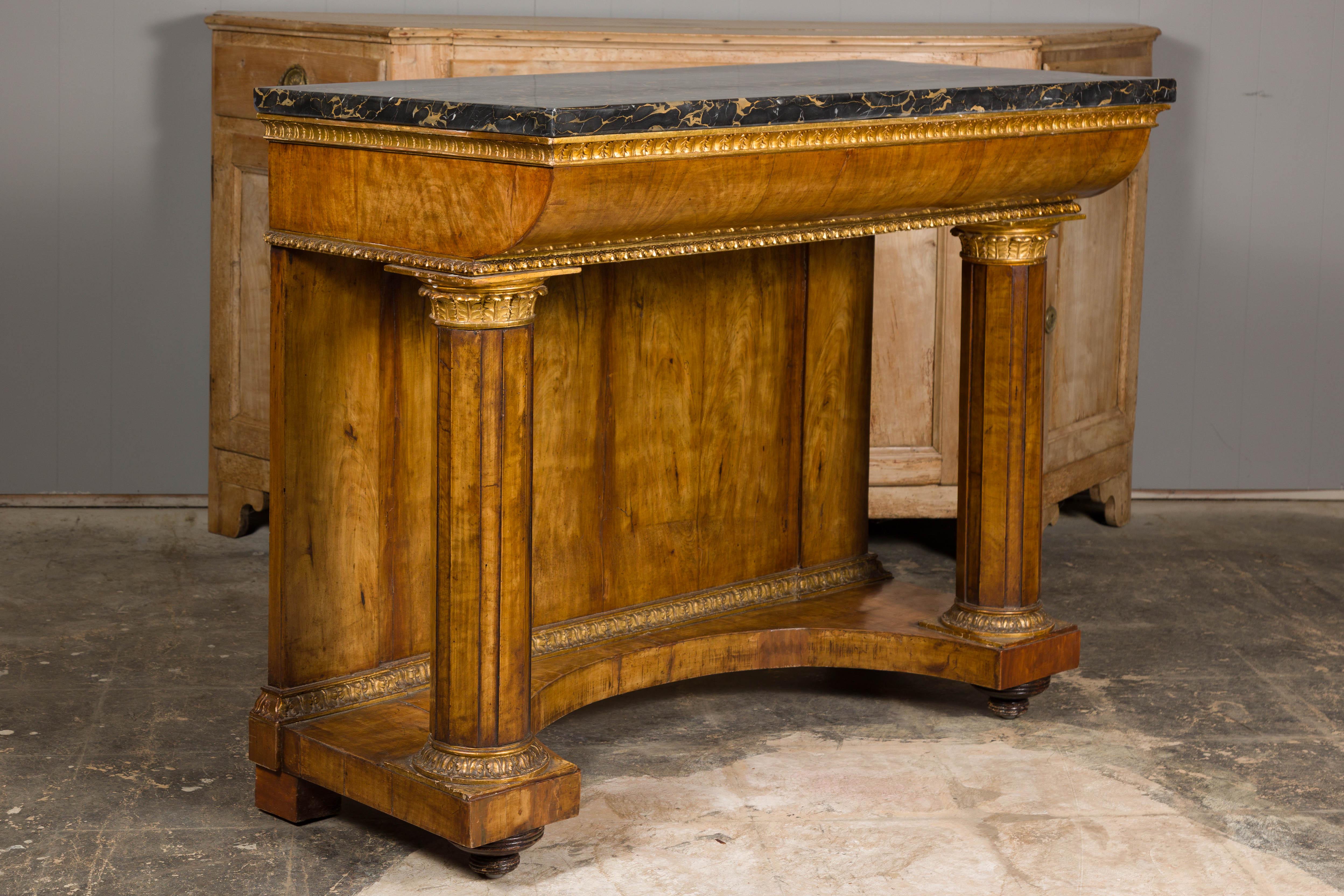 French Napoléon III Period 1860s Walnut Console Table with Original Marble Top For Sale 8