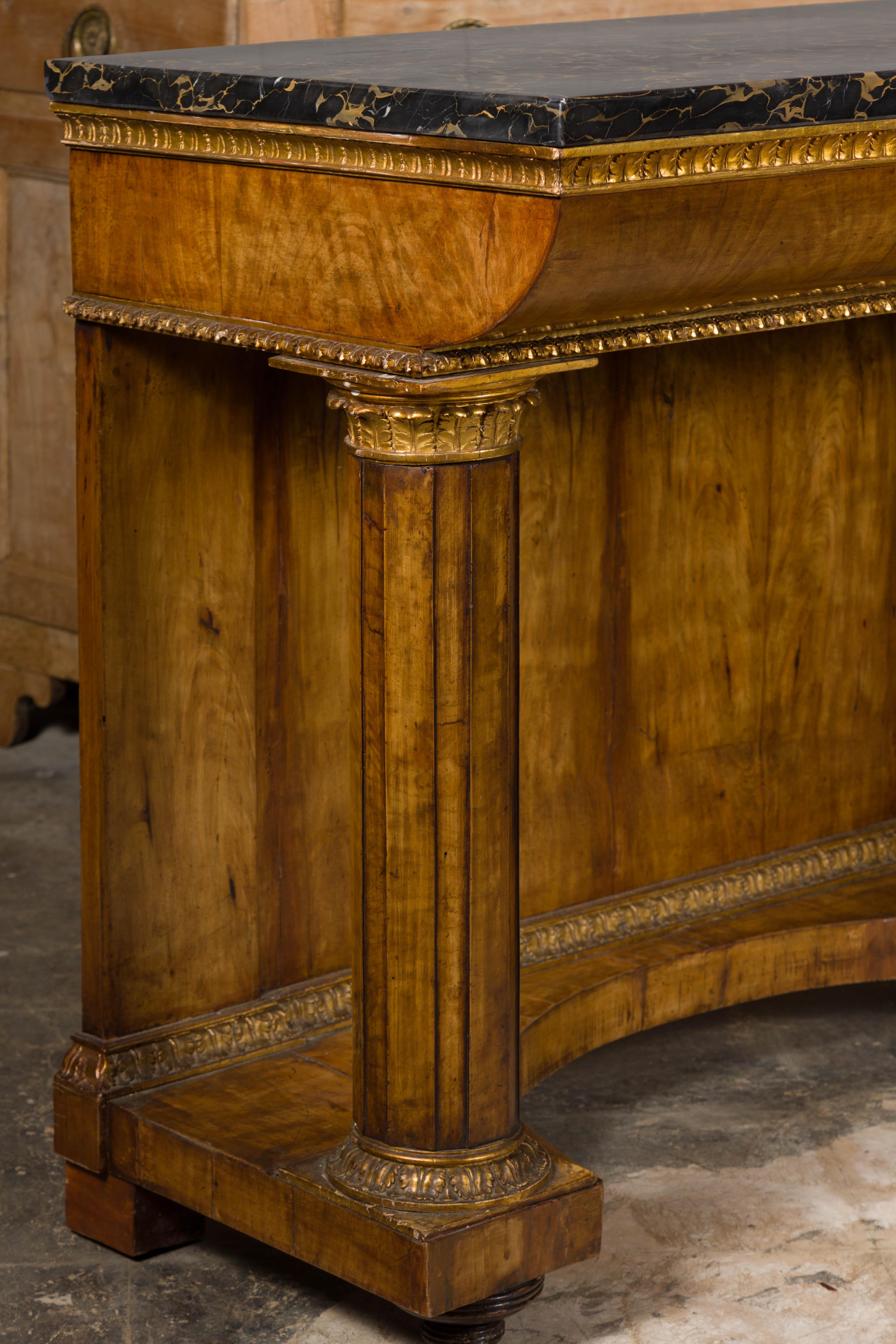French Napoléon III Period 1860s Walnut Console Table with Original Marble Top For Sale 9