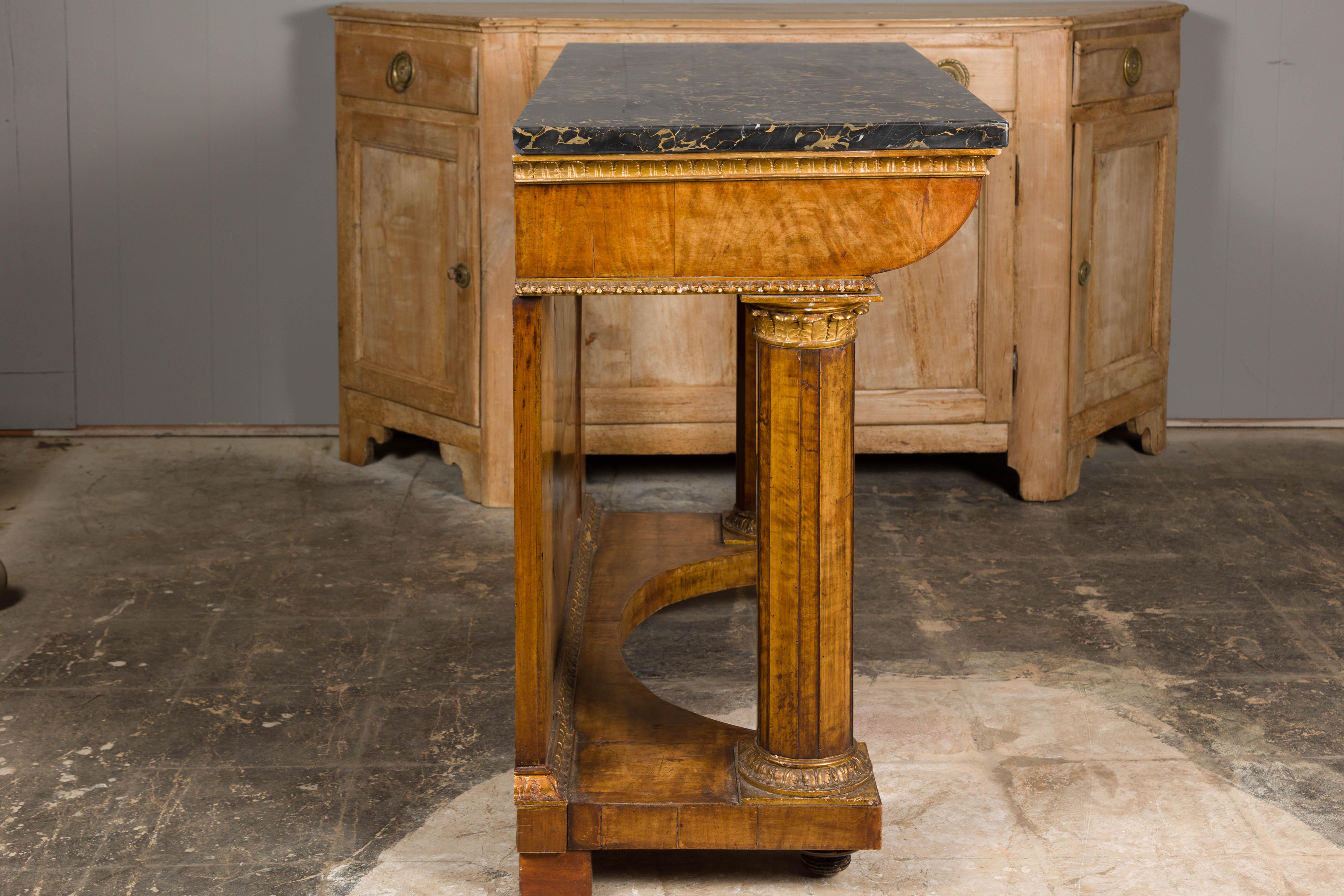 French Napoléon III Period 1860s Walnut Console Table with Original Marble Top For Sale 10