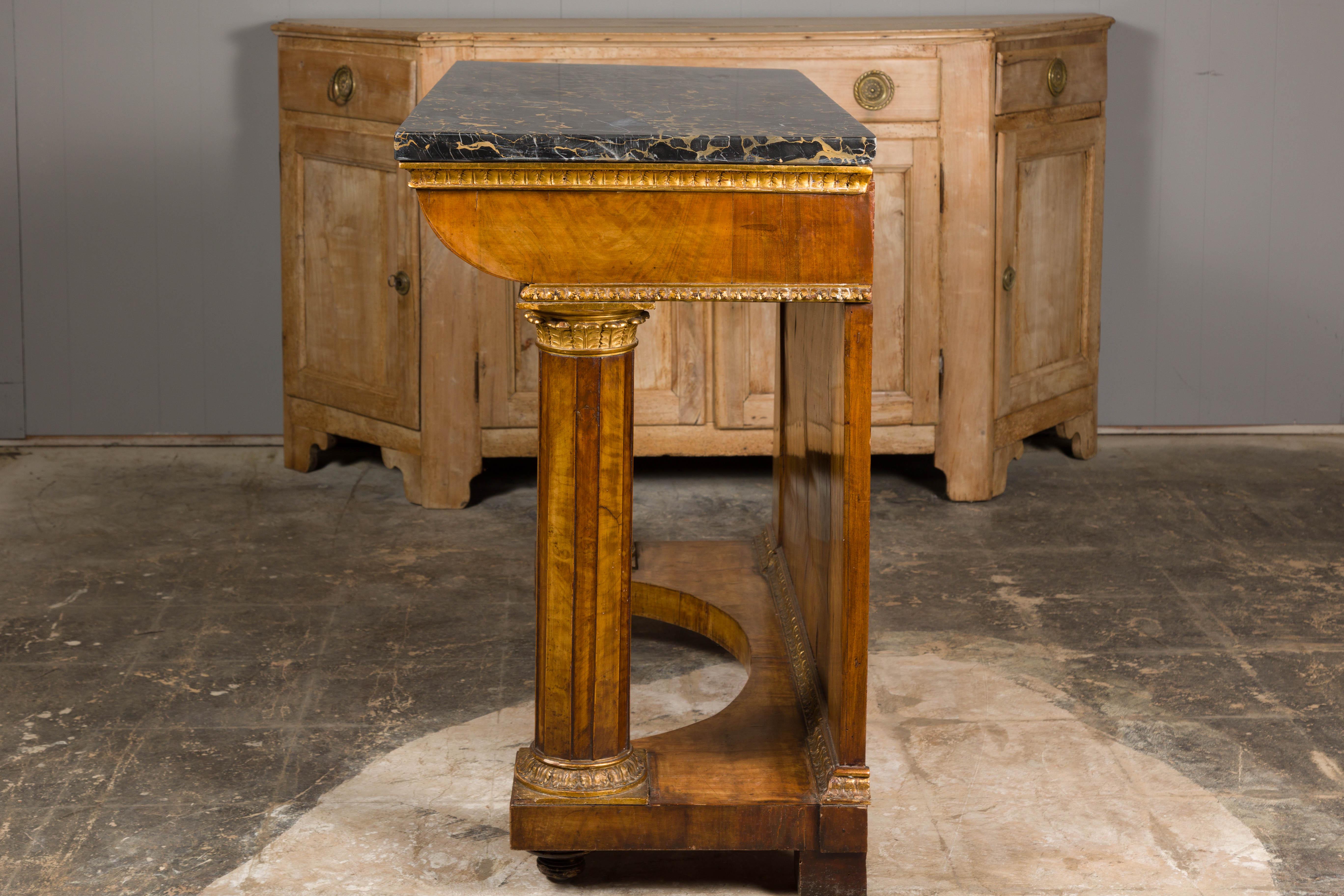 French Napoléon III Period 1860s Walnut Console Table with Original Marble Top For Sale 13
