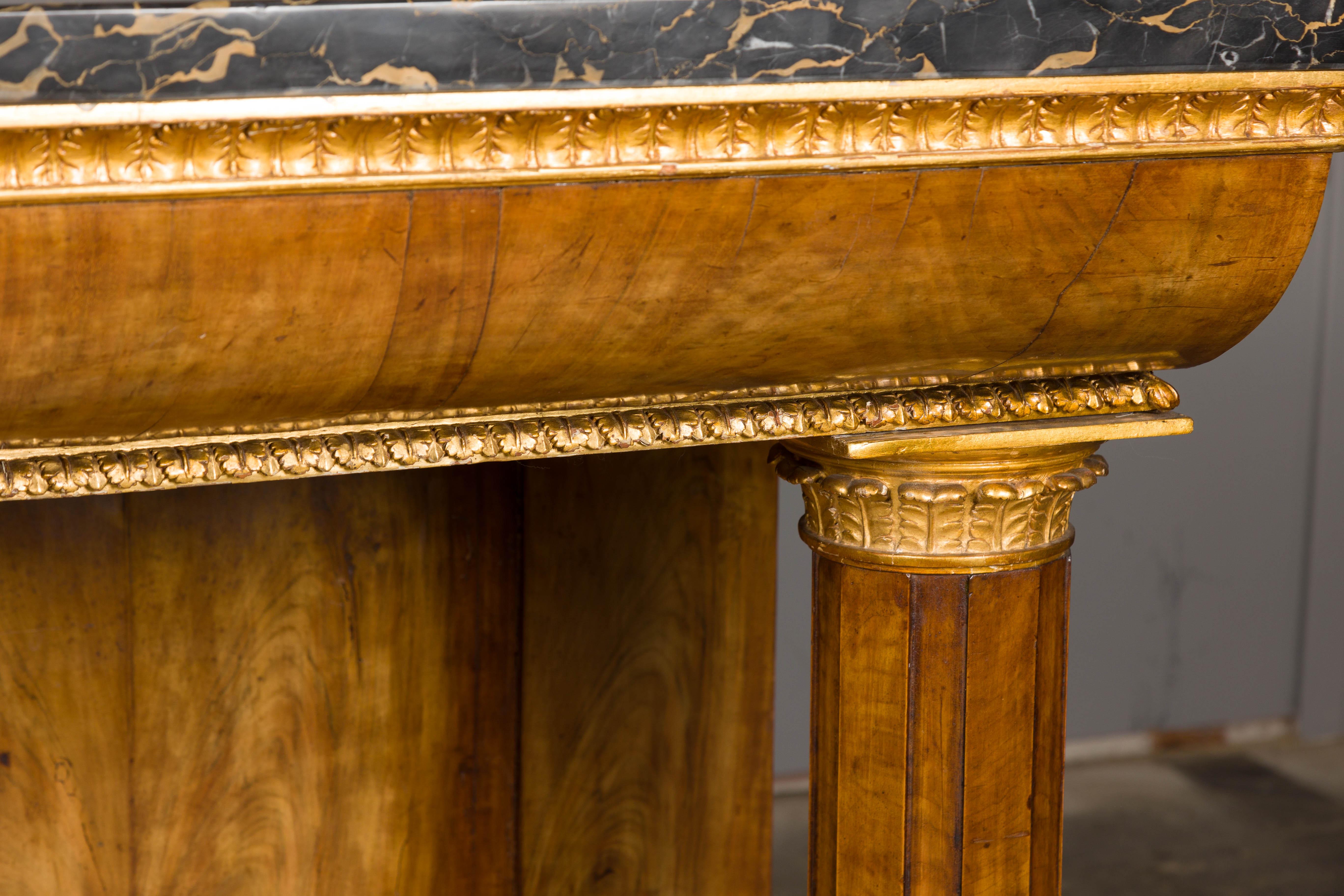 French Napoléon III Period 1860s Walnut Console Table with Original Marble Top For Sale 3