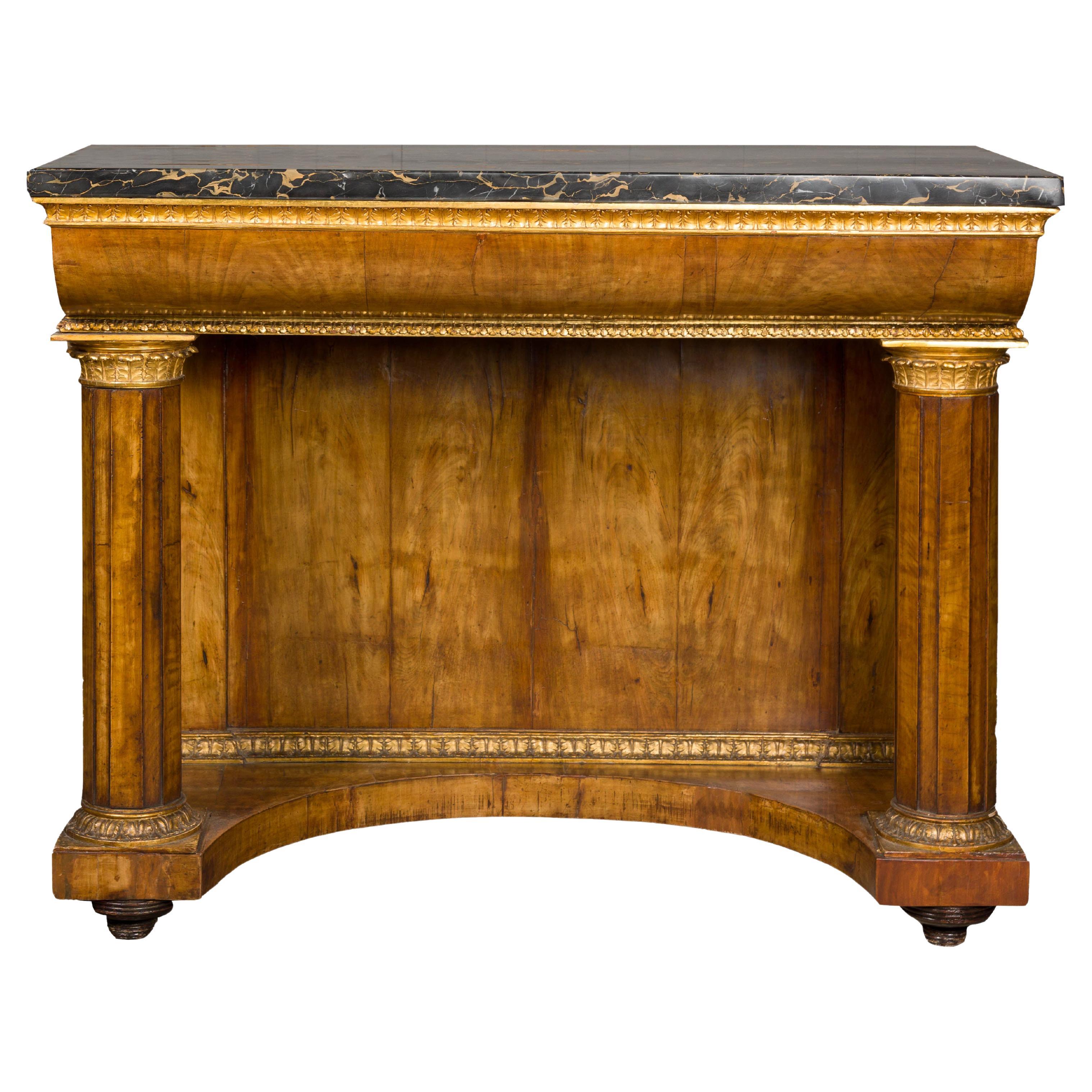 Table console en noyer d'époque Napoléon III 1860 avec plateau en marbre d'origine