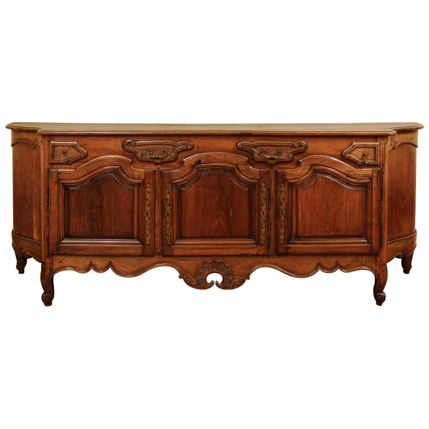 French Napoléon III Period 1860s Walnut Enfilade with Oak Top and Bombé Sides