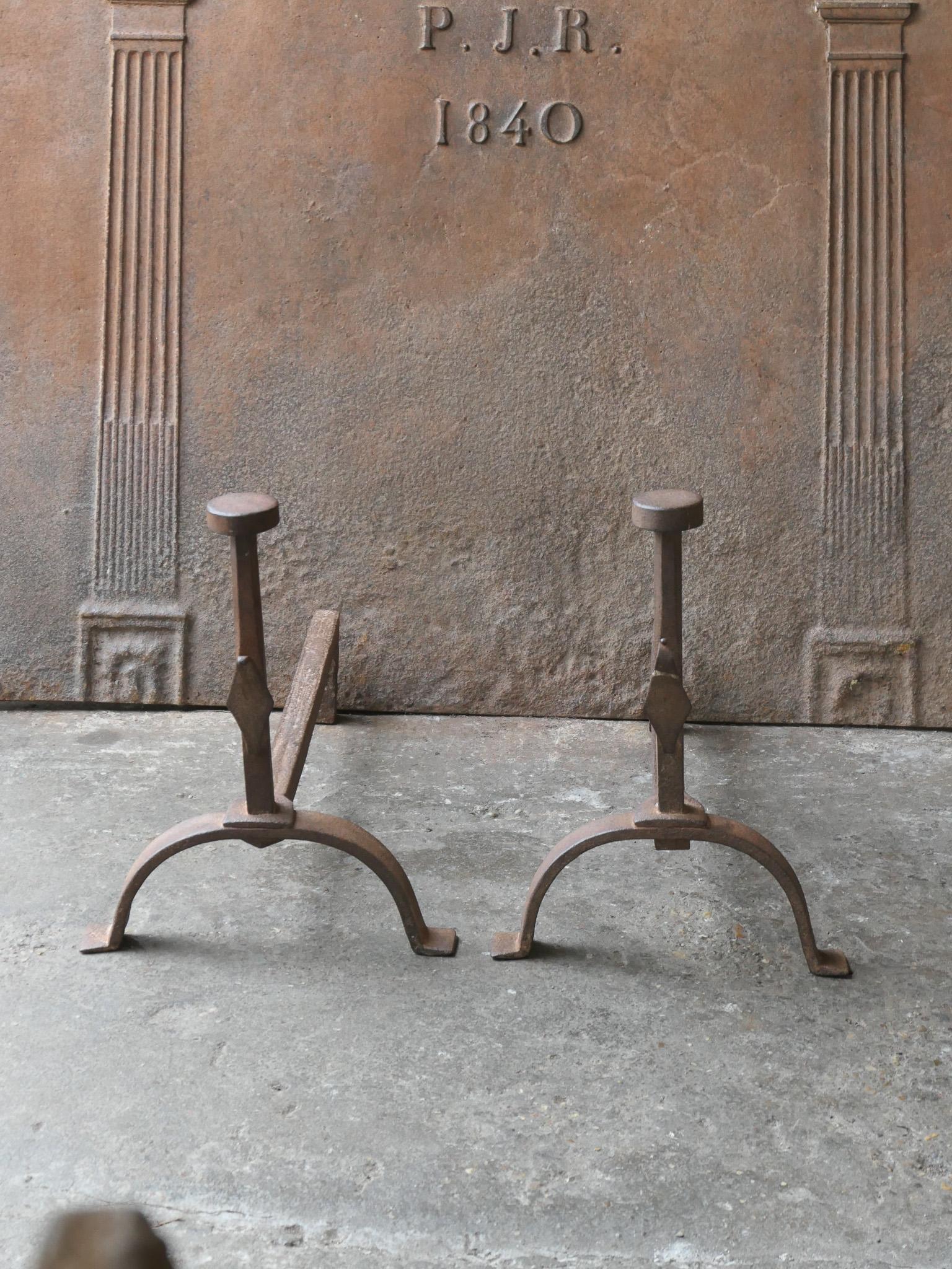 Forged French Napoleon III Period Andirons or Firedogs For Sale