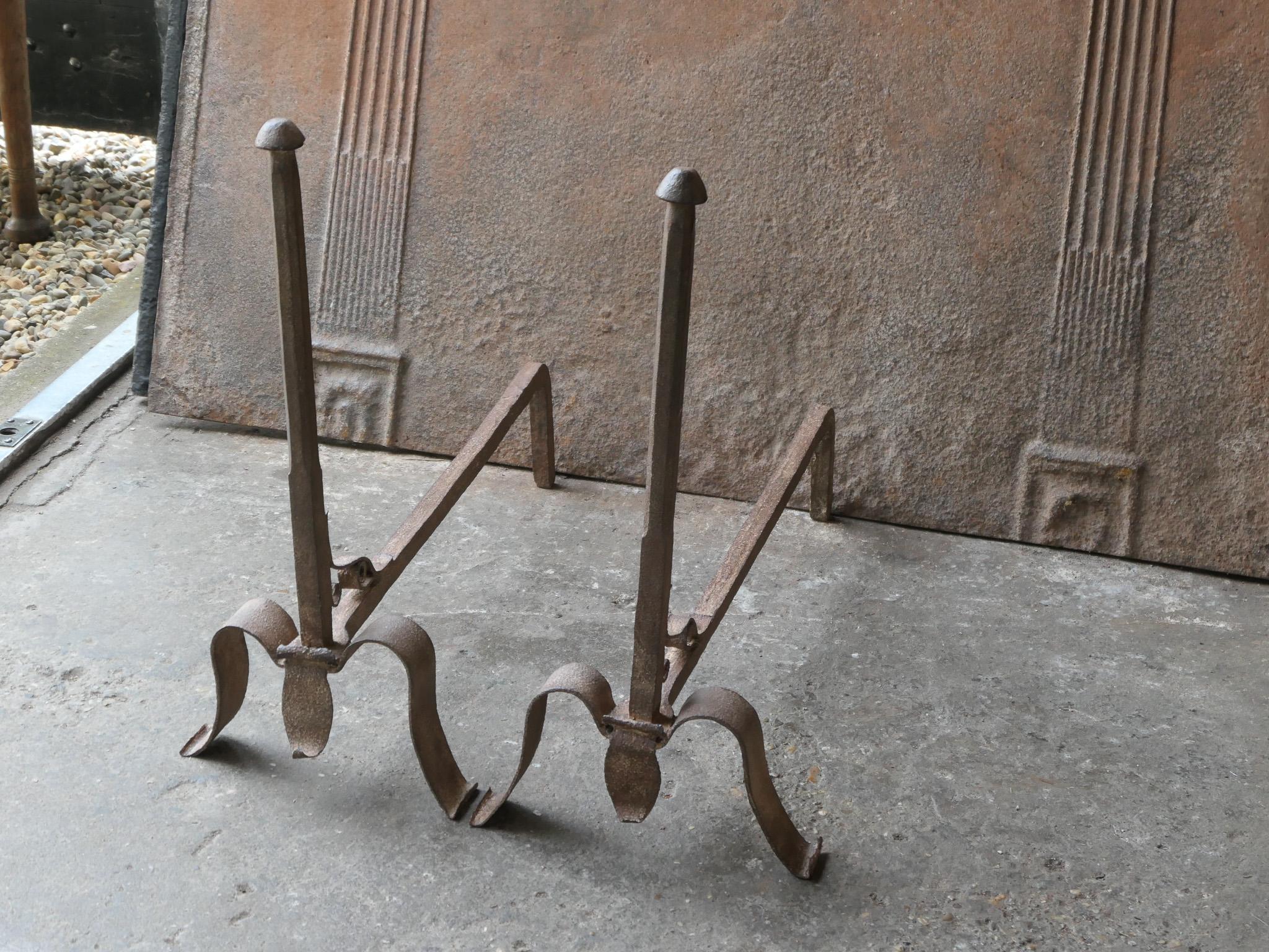 Wrought Iron French Napoleon III Period Andirons or Firedogs For Sale