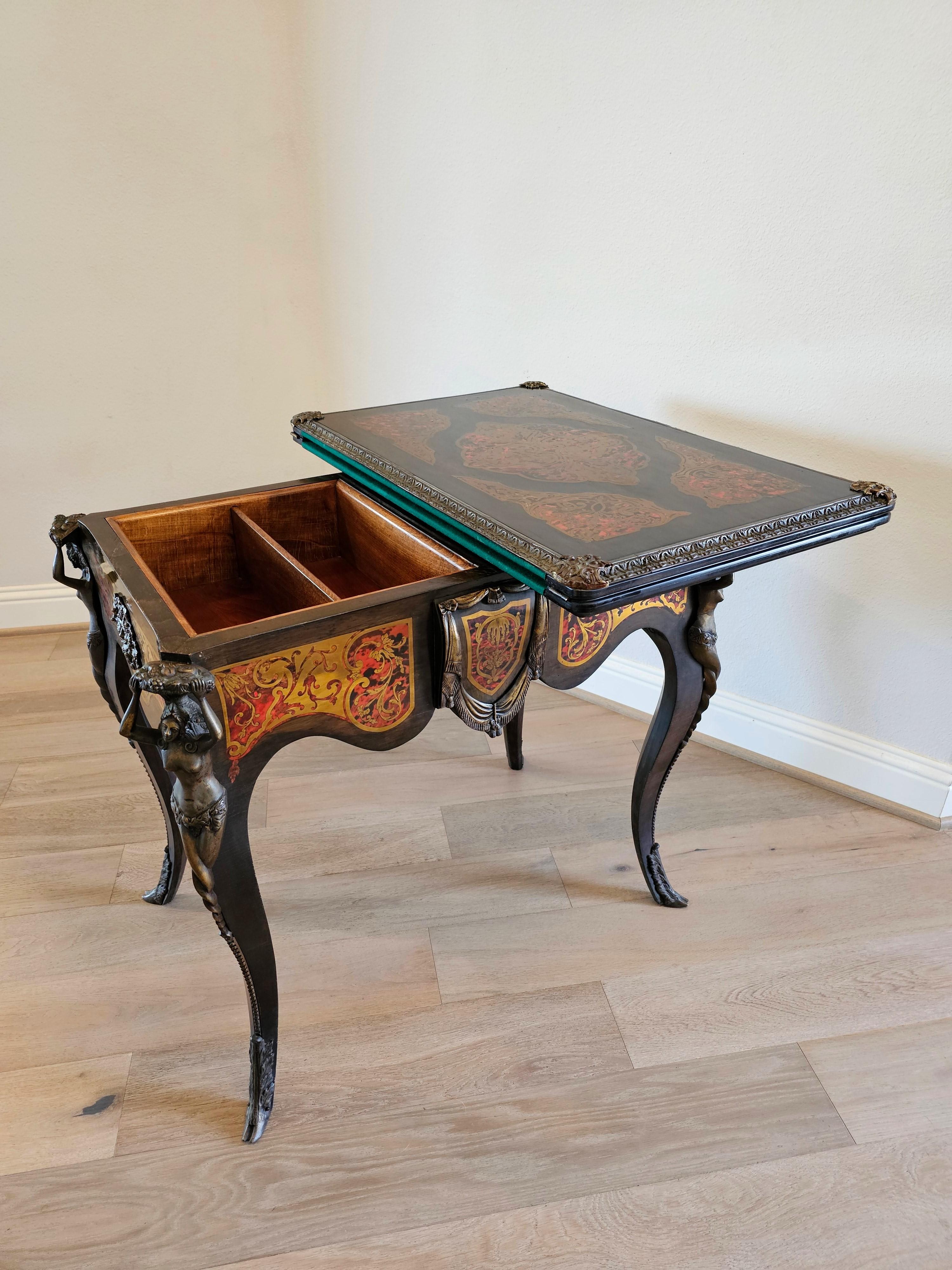 French Napoleon III Period Boulle Inlaid fliptop Games Table  For Sale 4