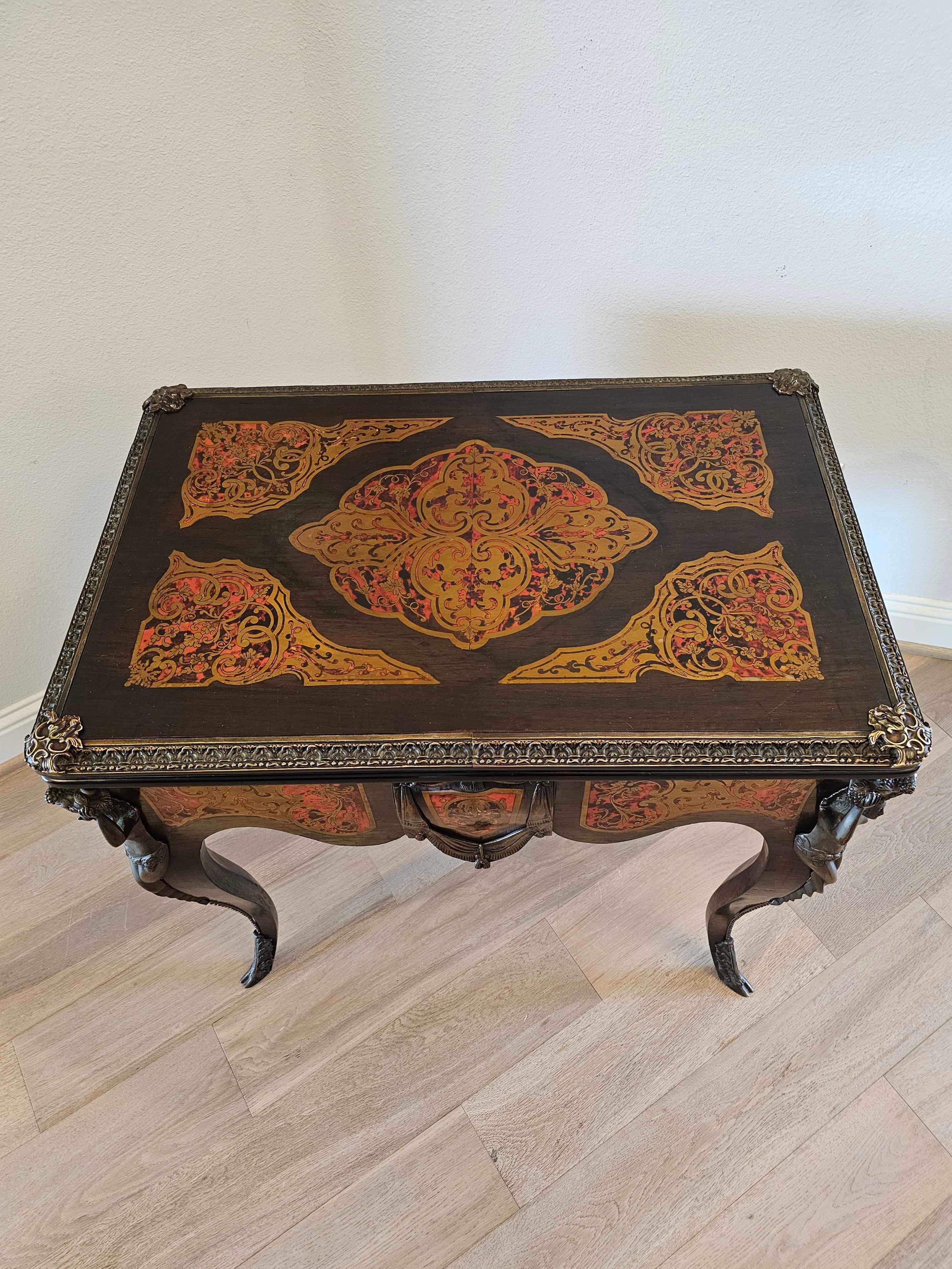French Napoleon III Period Boulle Inlaid fliptop Games Table  For Sale 13