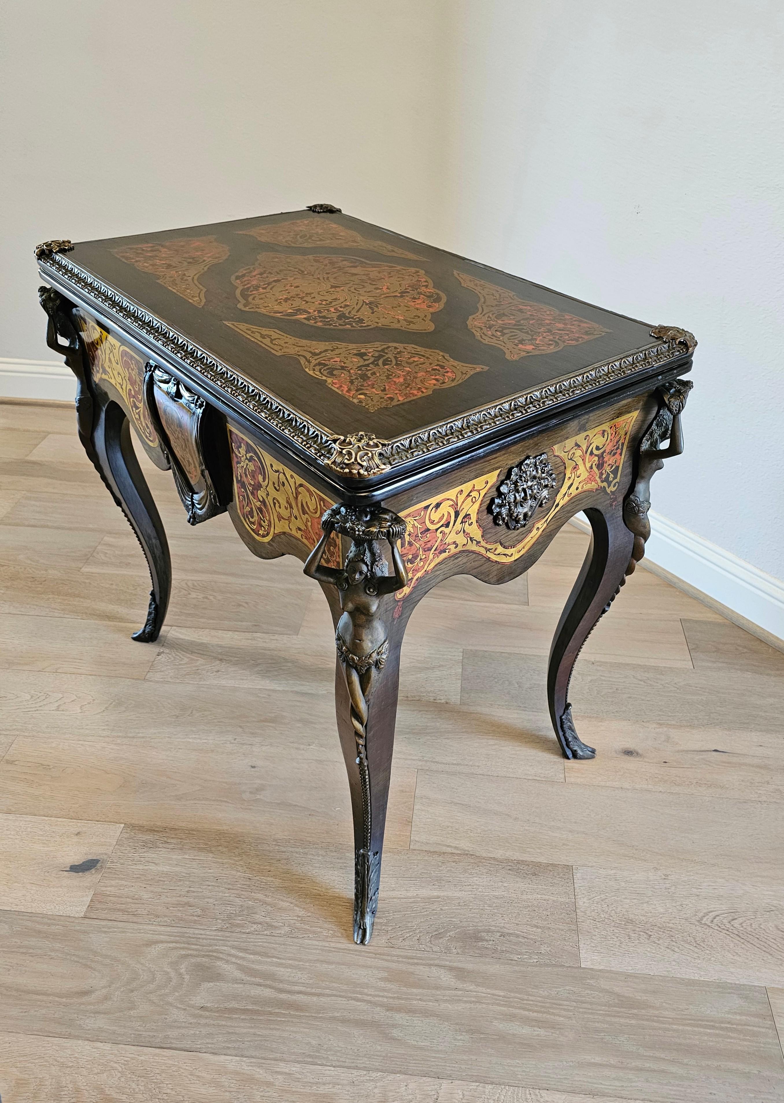 Hand-Crafted French Napoleon III Period Boulle Inlaid fliptop Games Table  For Sale