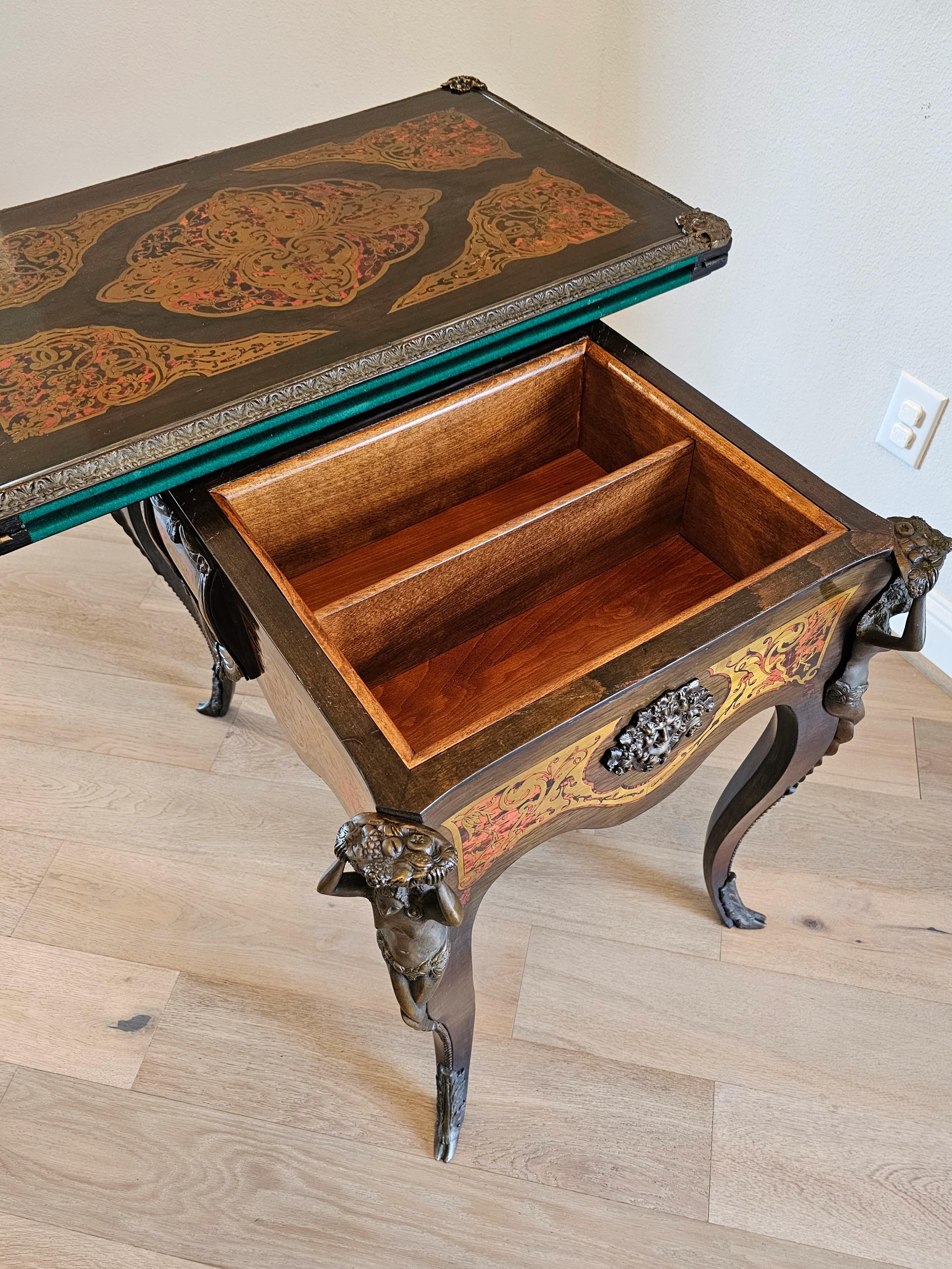 French Napoleon III Period Boulle Inlaid fliptop Games Table  For Sale 3