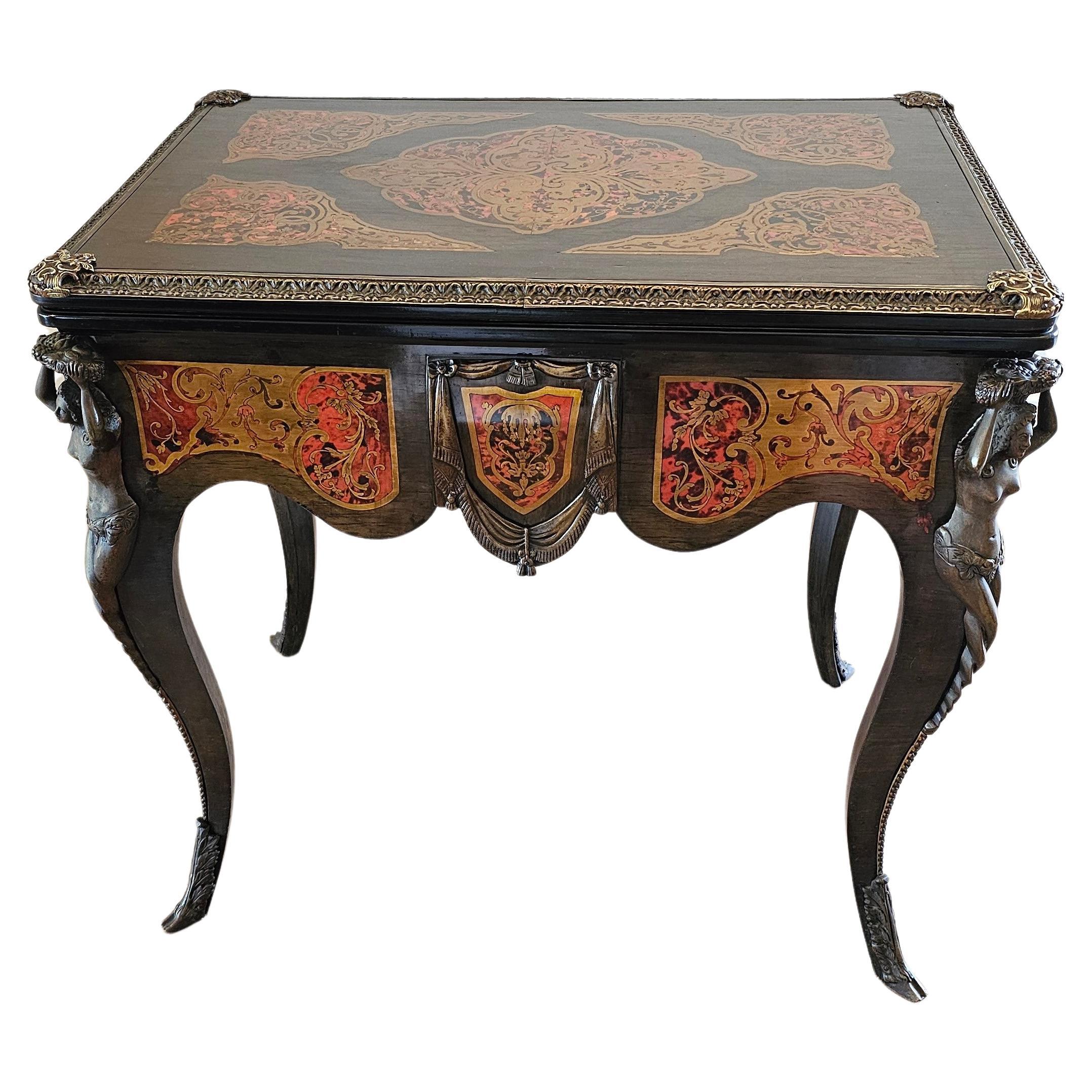 French Napoleon III Period Boulle Inlaid fliptop Games Table  For Sale