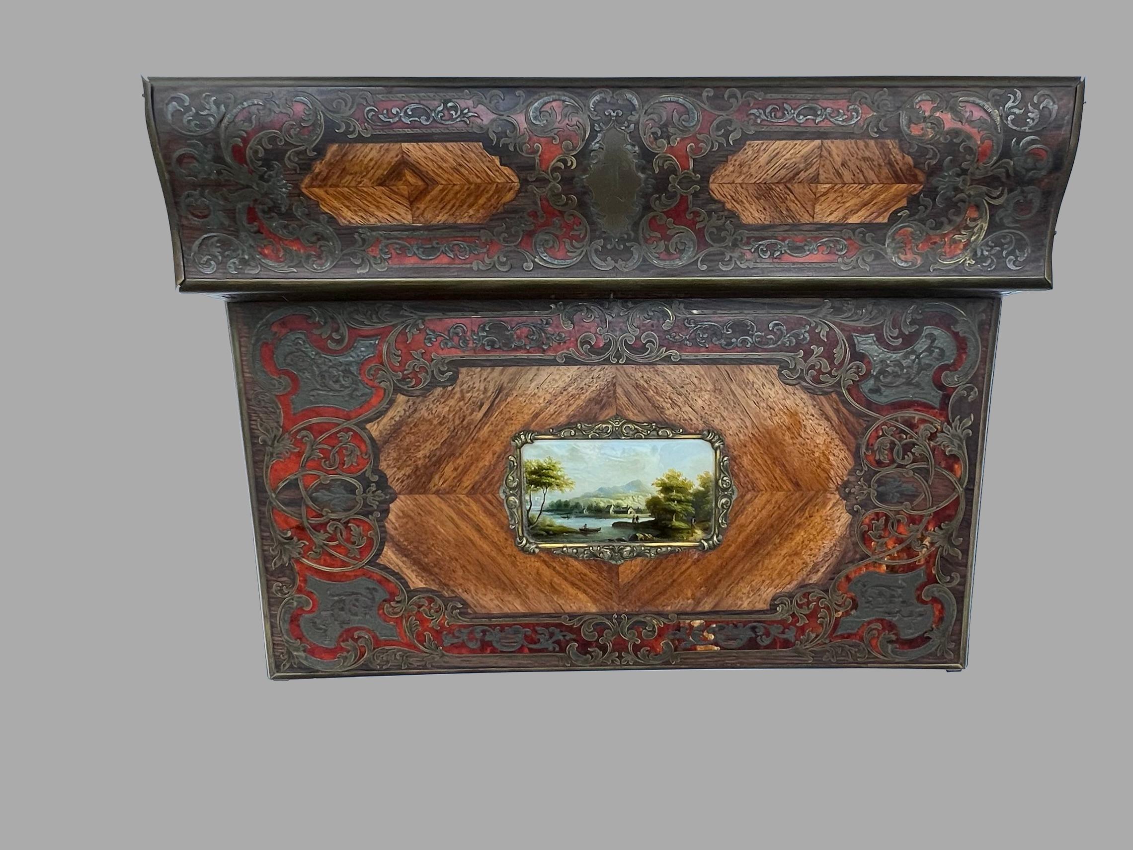 French Napoleon III Period Brass Inlaid Rosewood and Walnut Lap Desk en venta 8