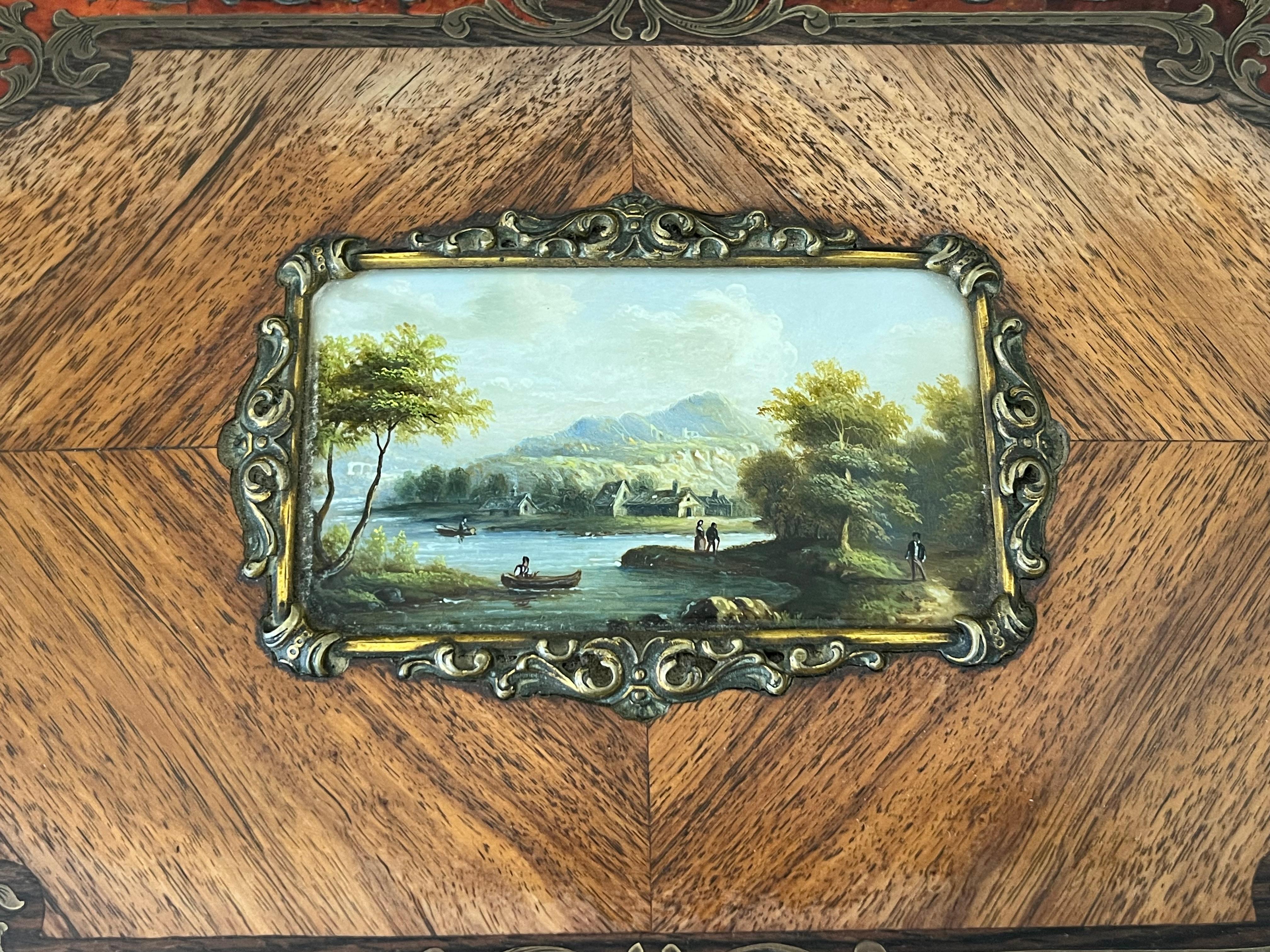 French Napoleon III Period Brass Inlaid Rosewood and Walnut Lap Desk Latón en venta