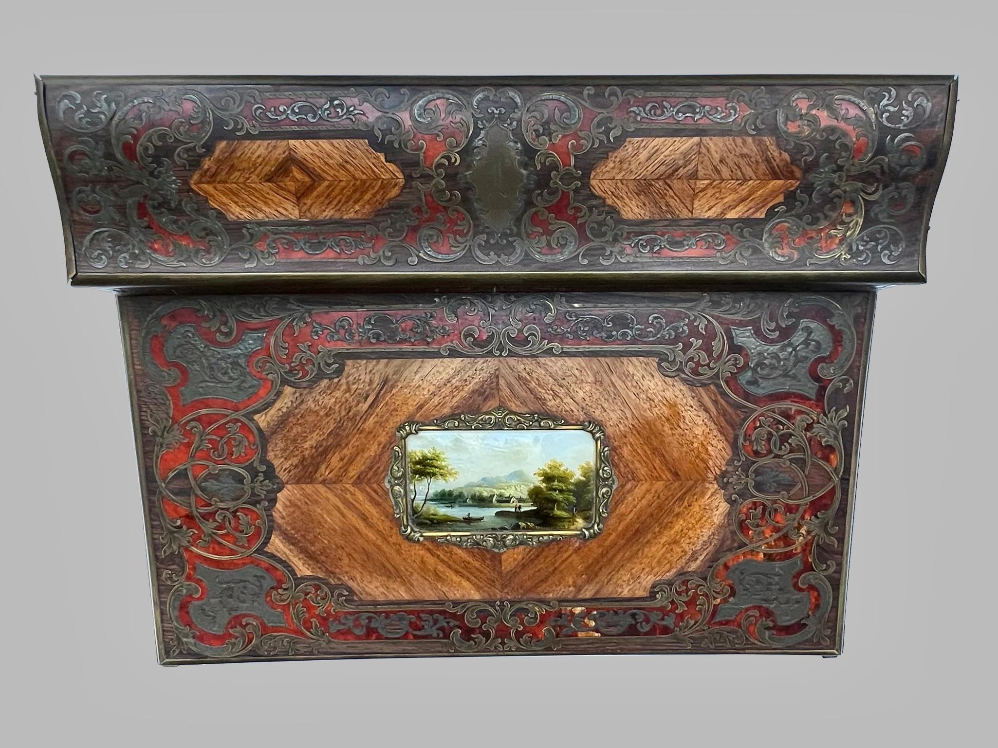 French Napoleon III Period Brass Inlaid Rosewood and Walnut Lap Desk siglo XIX en venta