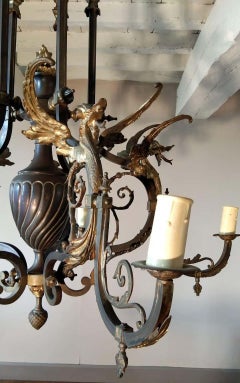 French Napoleon III Period Bronze Chandelier, with Five-Lights