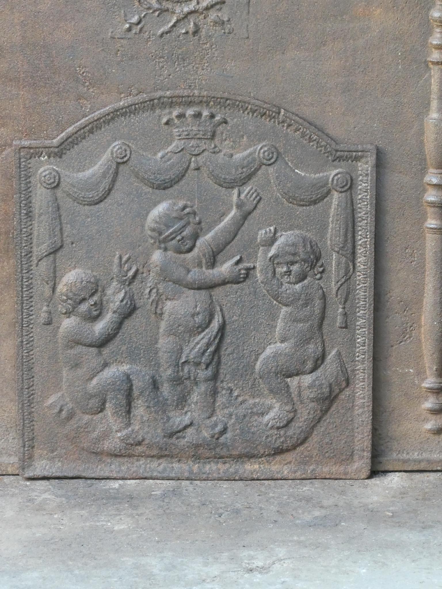 Cast French Napoleon III Period 'Cupids' Fireback / Backsplash, 19th C. For Sale
