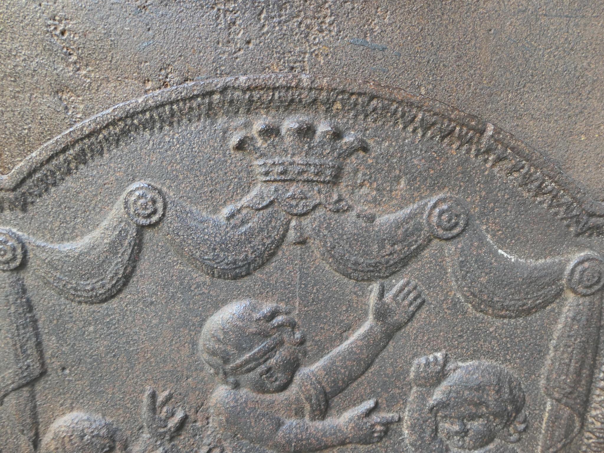 Iron French Napoleon III Period 'Cupids' Fireback / Backsplash, 19th C. For Sale