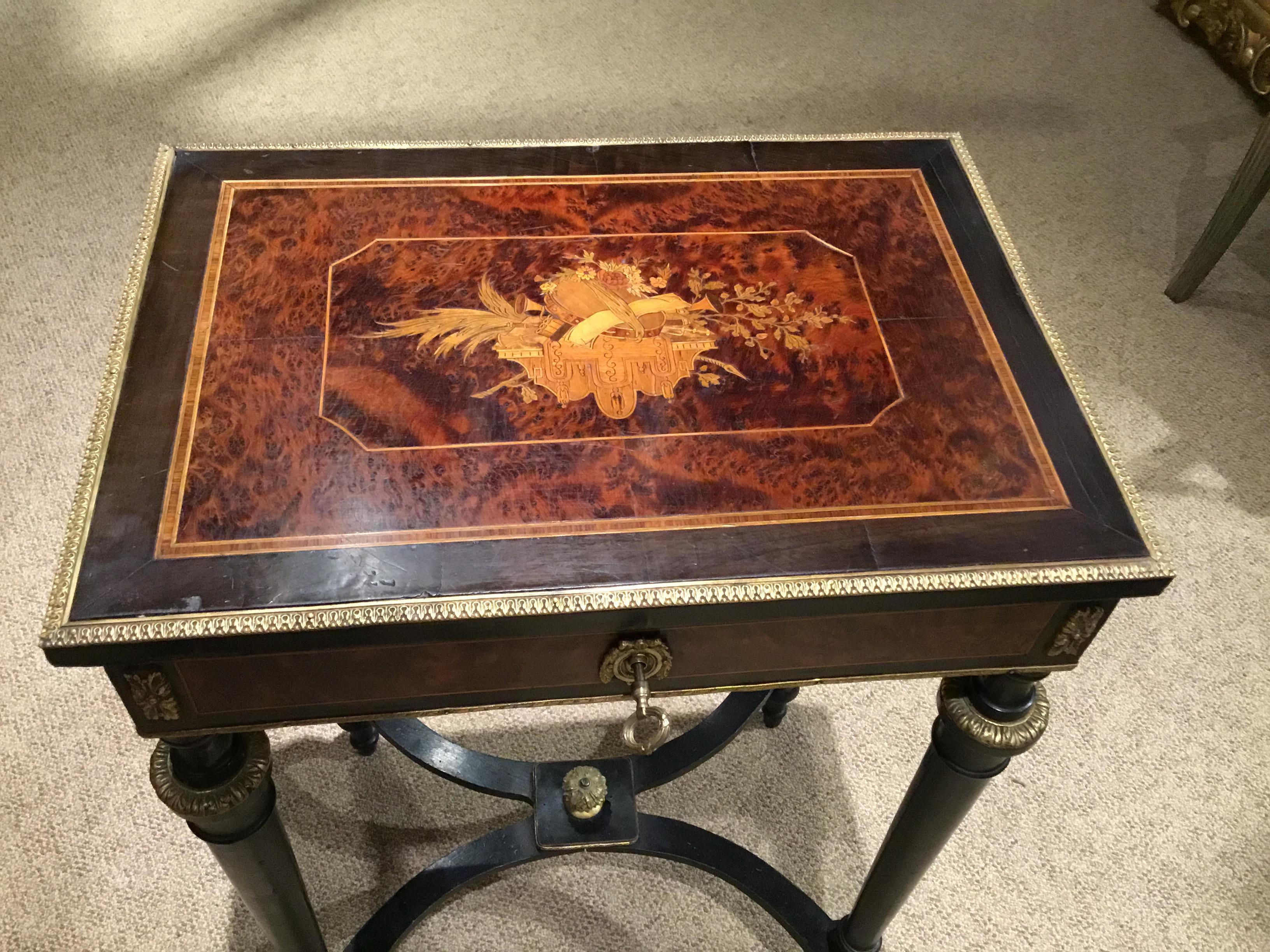 Marquetry French Napoleon III Period Ebonized Travailleuse/Dressing Table, 19th Century