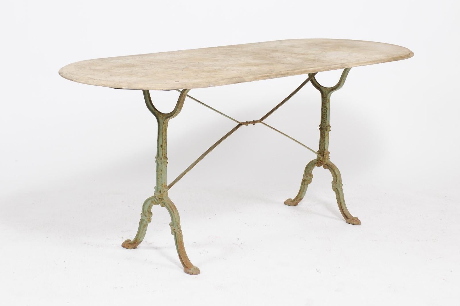 French Napoleon III Period Iron Bistro Table with Oval Marble Top, circa 1850 5