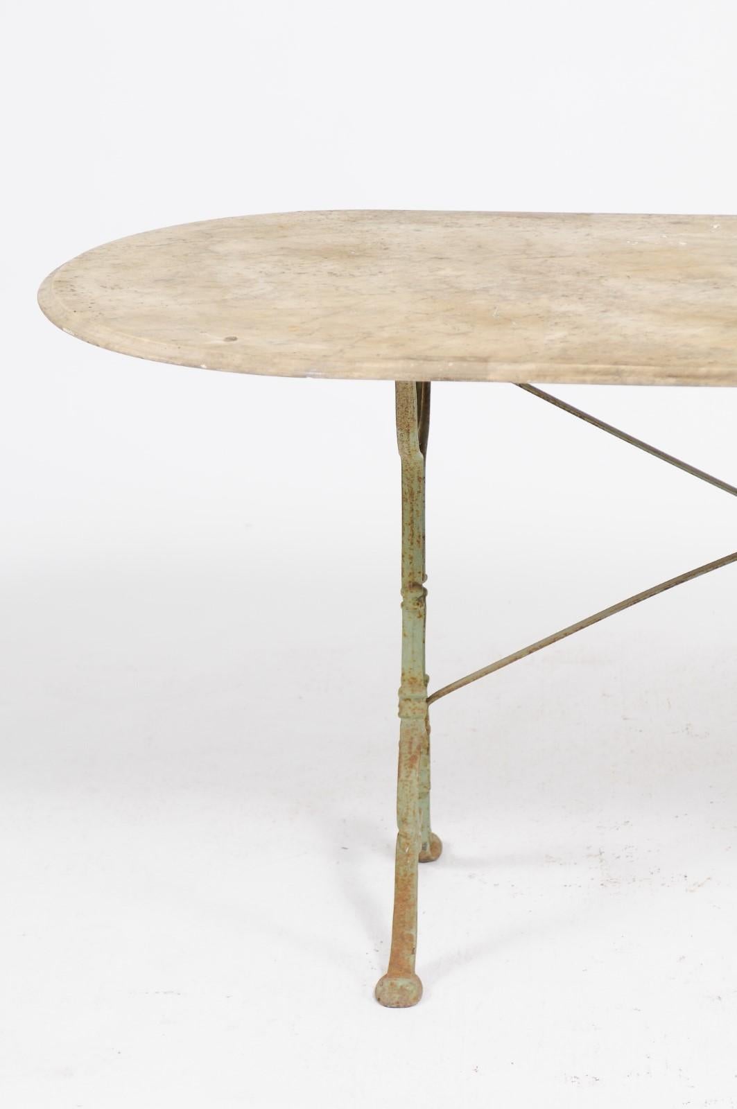 French Napoleon III Period Iron Bistro Table with Oval Marble Top, circa 1850 6