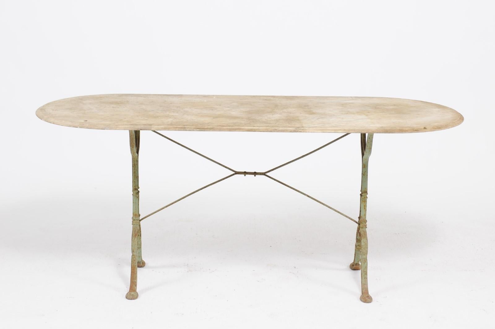 French Napoleon III Period Iron Bistro Table with Oval Marble Top, circa 1850 7
