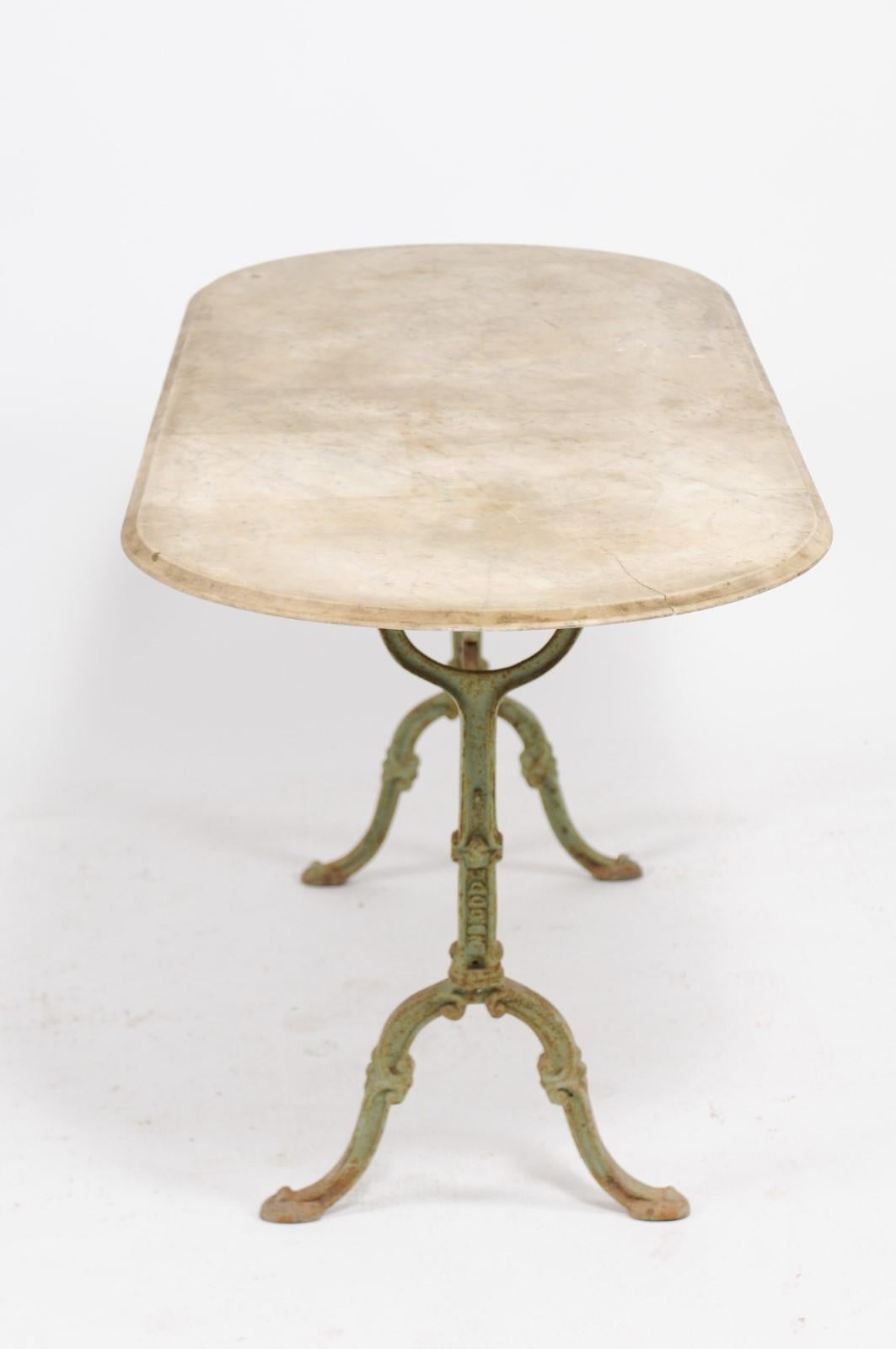 Louis XV French Napoleon III Period Iron Bistro Table with Oval Marble Top, circa 1850