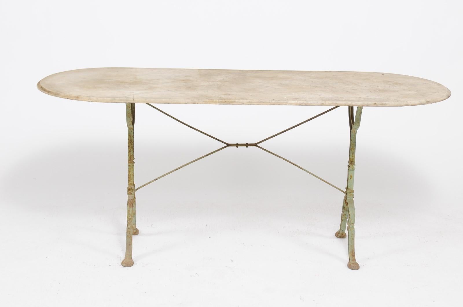 19th Century French Napoleon III Period Iron Bistro Table with Oval Marble Top, circa 1850