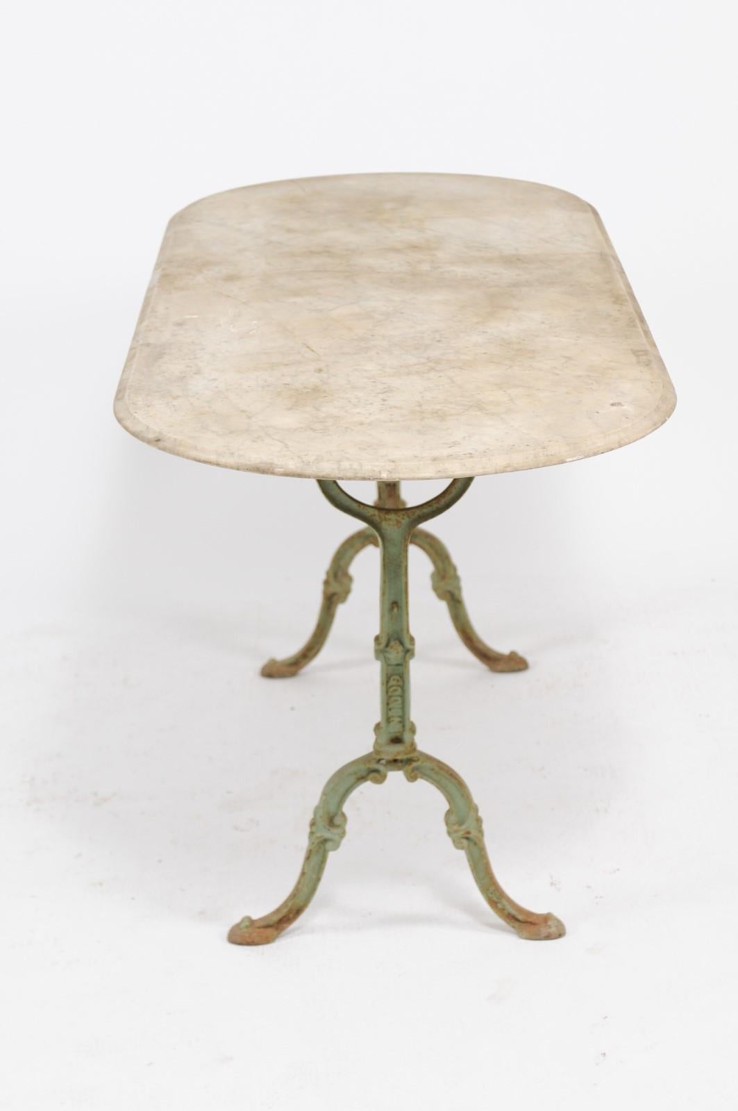 French Napoleon III Period Iron Bistro Table with Oval Marble Top, circa 1850 2