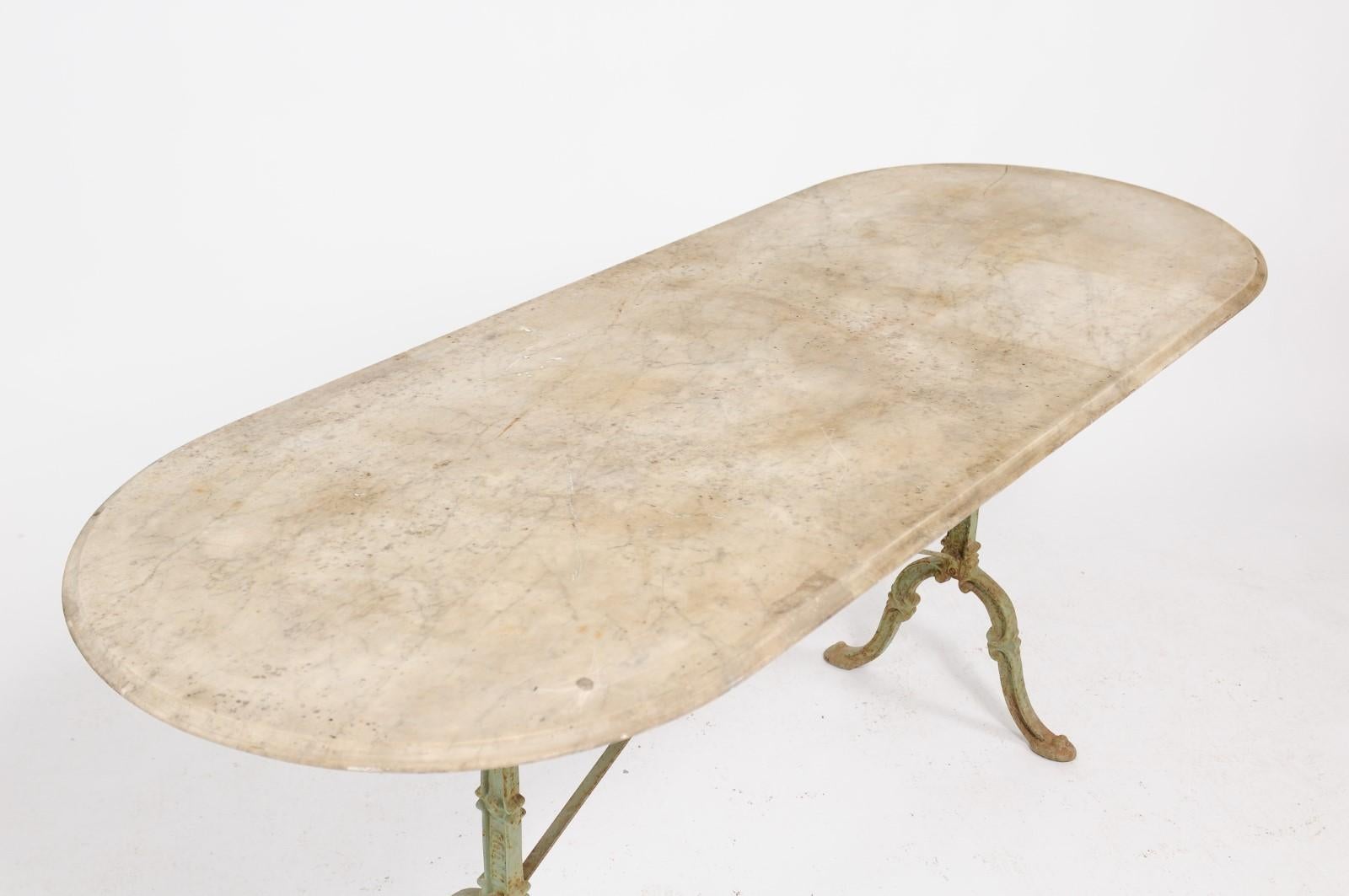 French Napoleon III Period Iron Bistro Table with Oval Marble Top, circa 1850 3