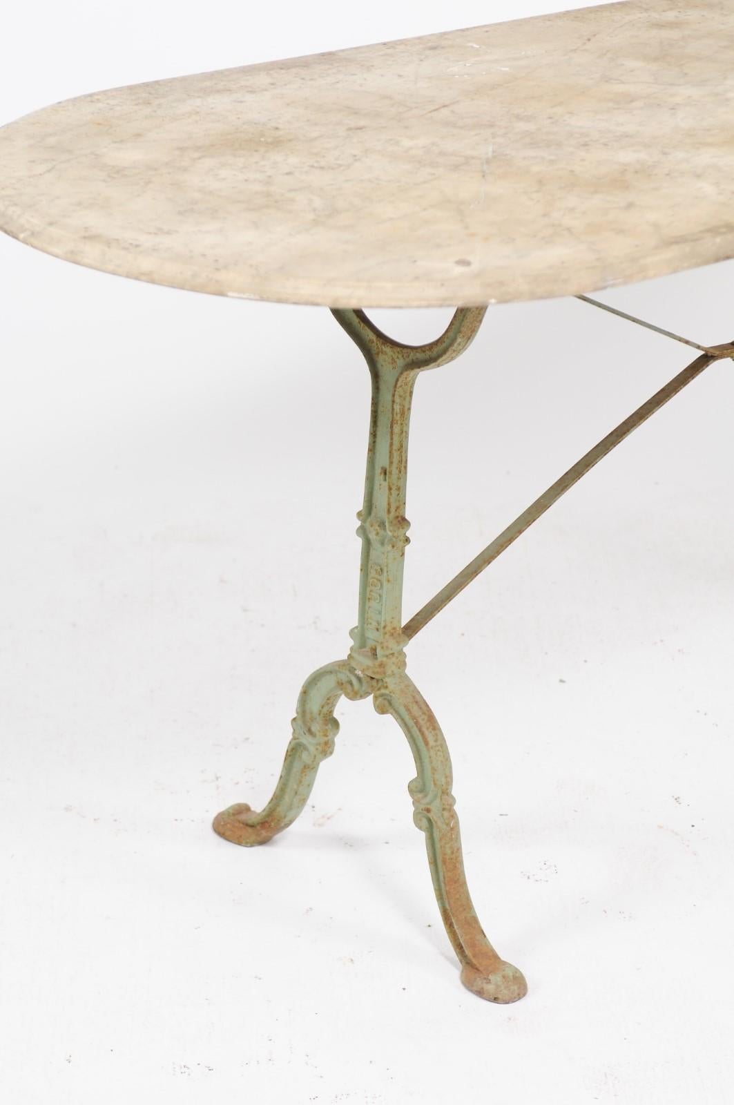 French Napoleon III Period Iron Bistro Table with Oval Marble Top, circa 1850 4