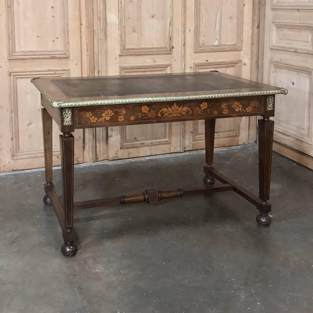 French Napoleon III Period Marquetry Bureau Plat Desk 7