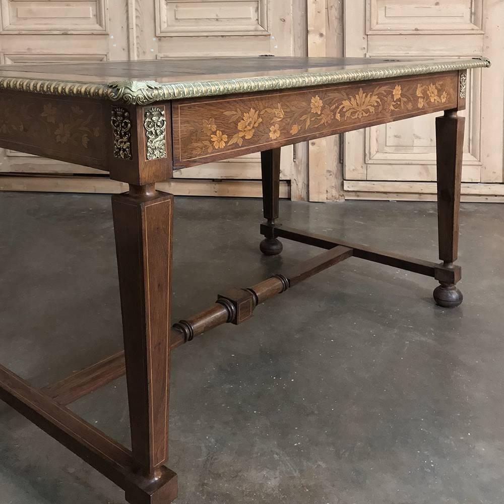 French Napoleon III Period Marquetry Bureau Plat Desk 1