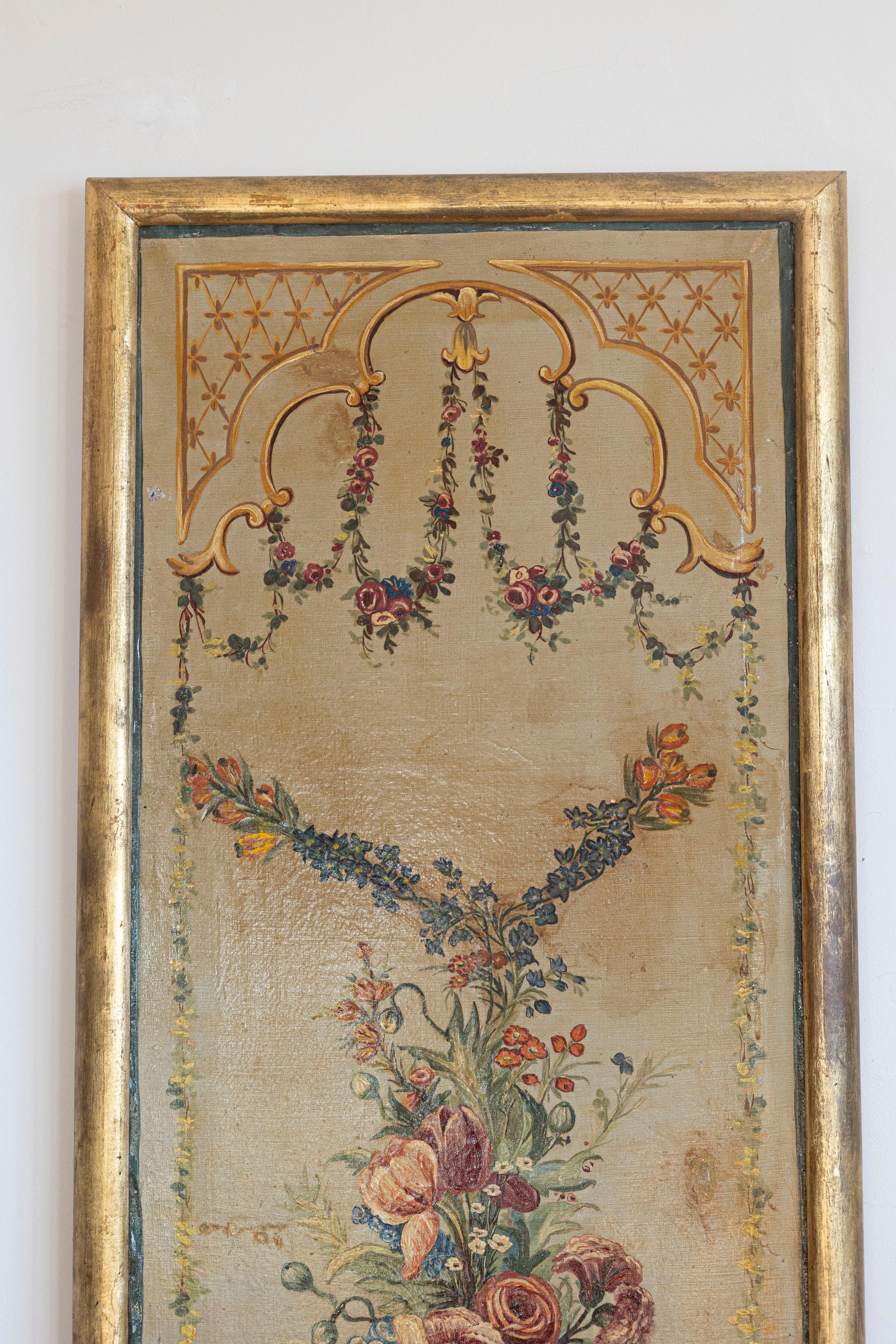 French Napoleon III Period Painted Decorative Panels with Bouquets, circa 1860 In Good Condition For Sale In Atlanta, GA