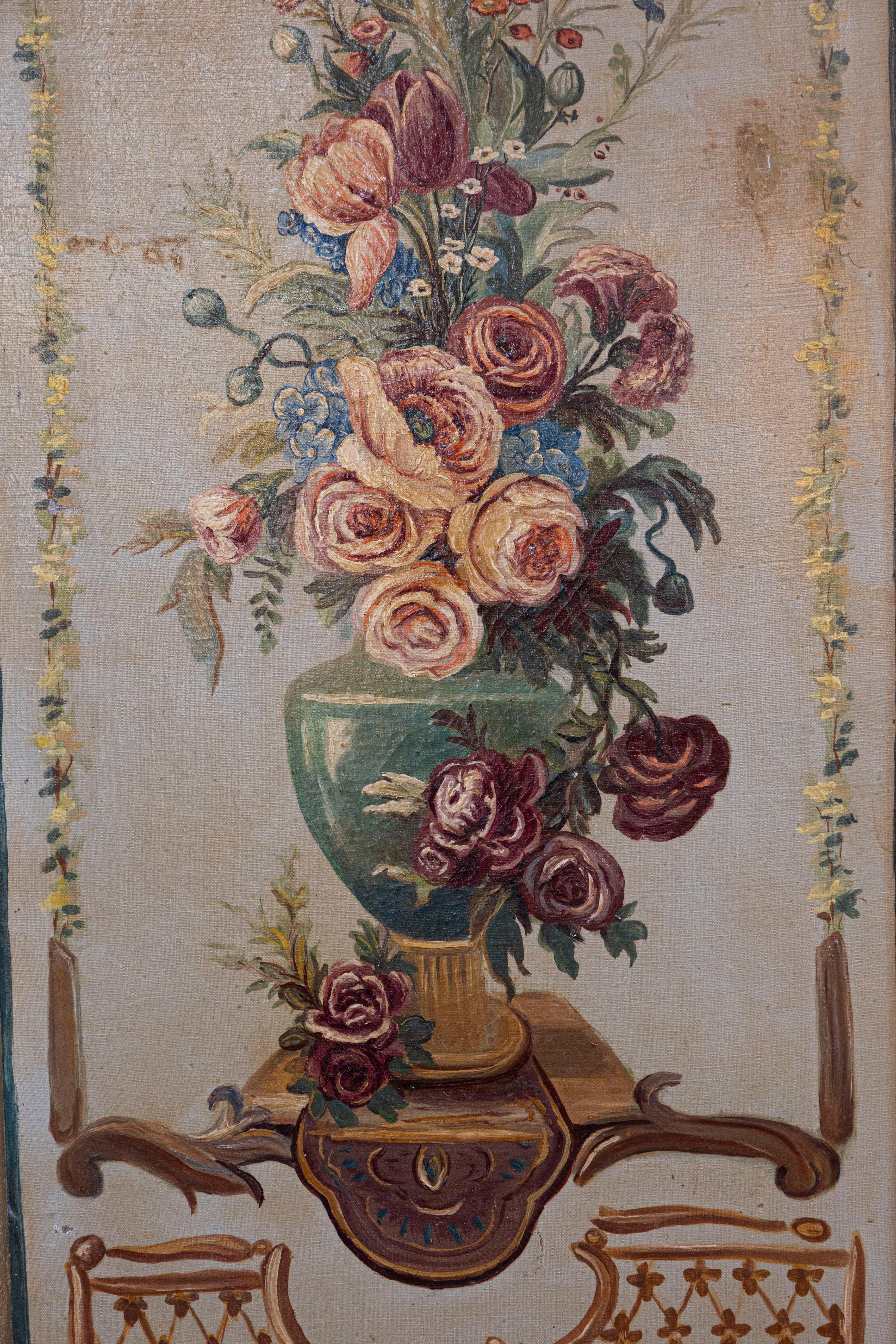 19th Century French Napoleon III Period Painted Decorative Panels with Bouquets, circa 1860 For Sale