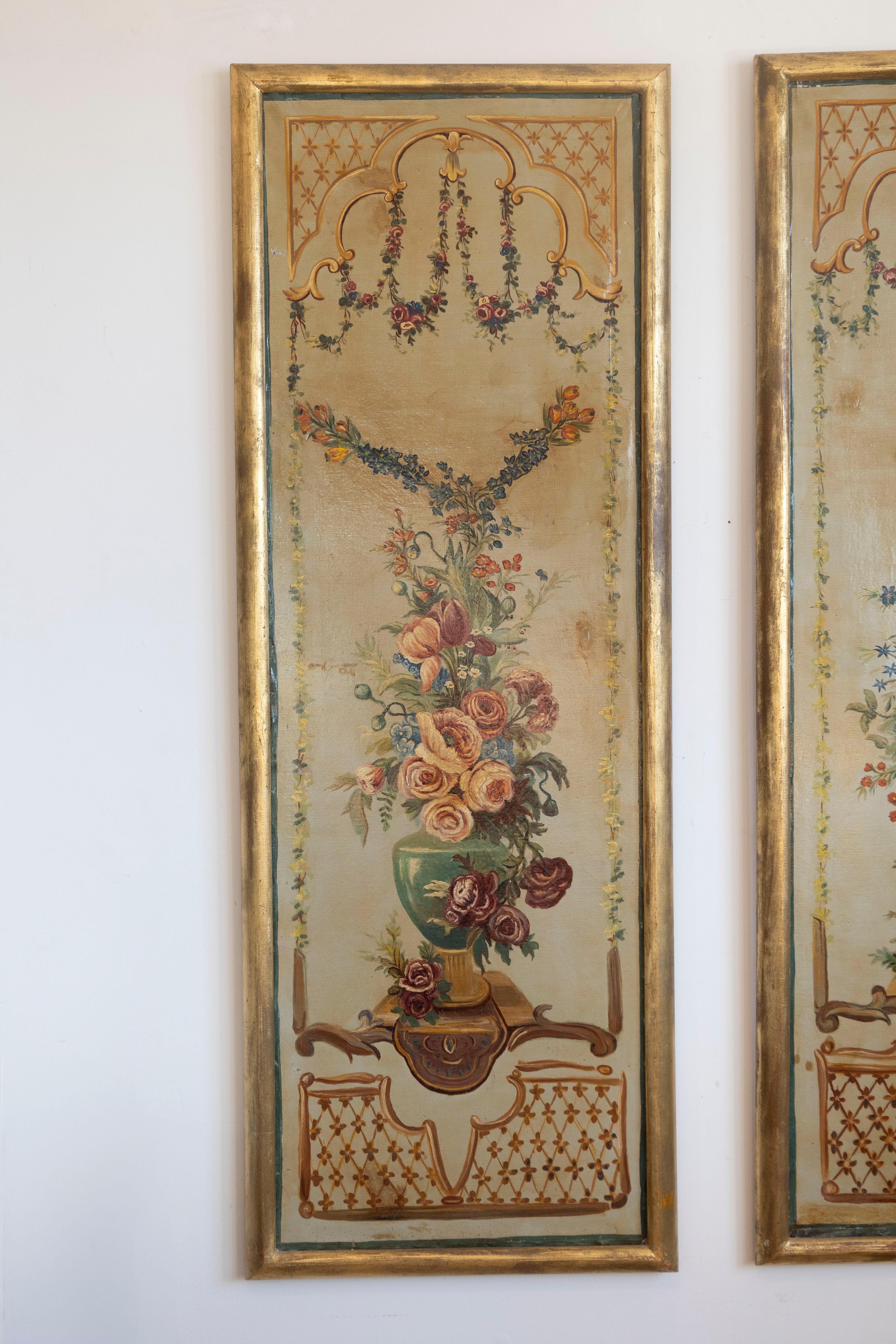 French Napoleon III Period Painted Decorative Panels with Bouquets, circa 1860 For Sale 1