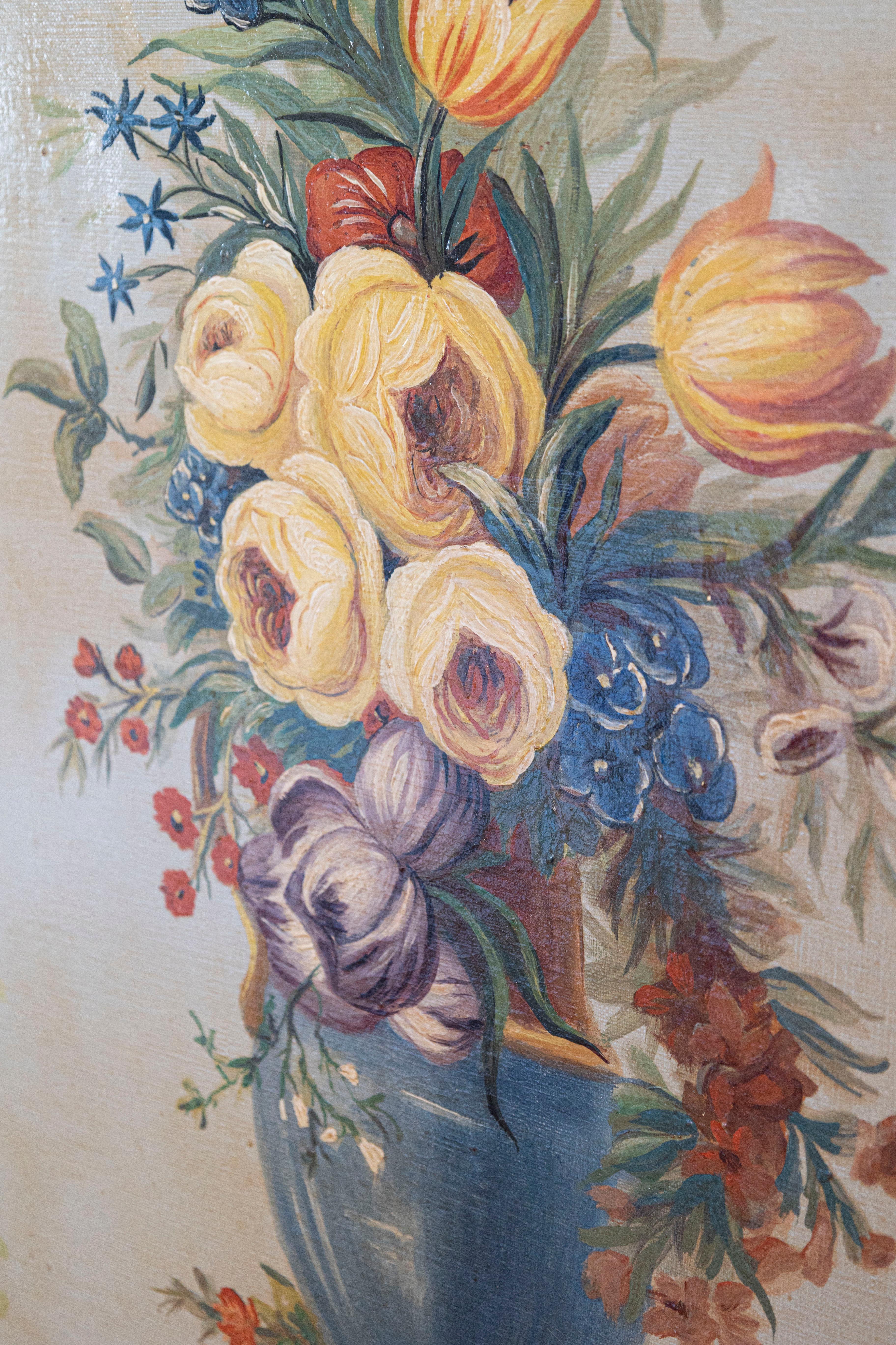 French Napoleon III Period Painted Decorative Panels with Bouquets, circa 1860 For Sale 2
