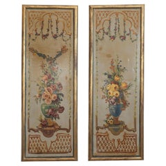 French Napoleon III Period Painted Decorative Panels with Bouquets, circa 1860