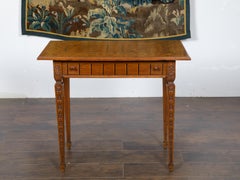 French Napoléon III Period Walnut Side Table with Inlaid Décor and Single Drawer