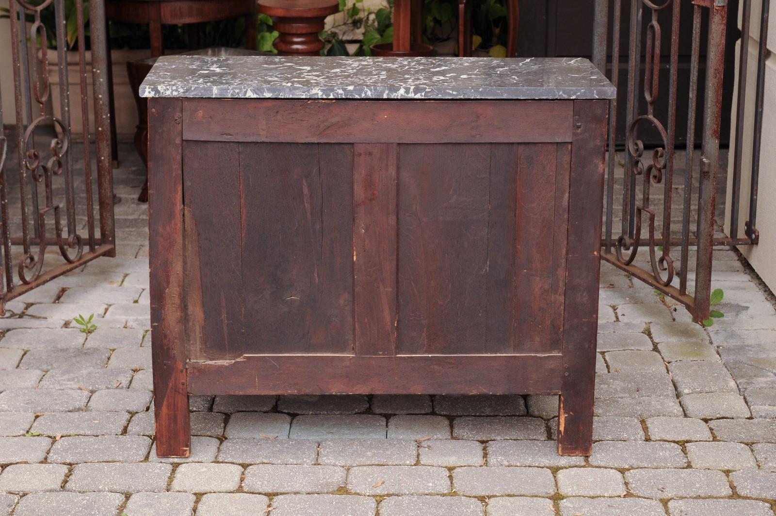 French Napoleon III Period Walnut Three-Drawer Commode with Grey Marble Top 6