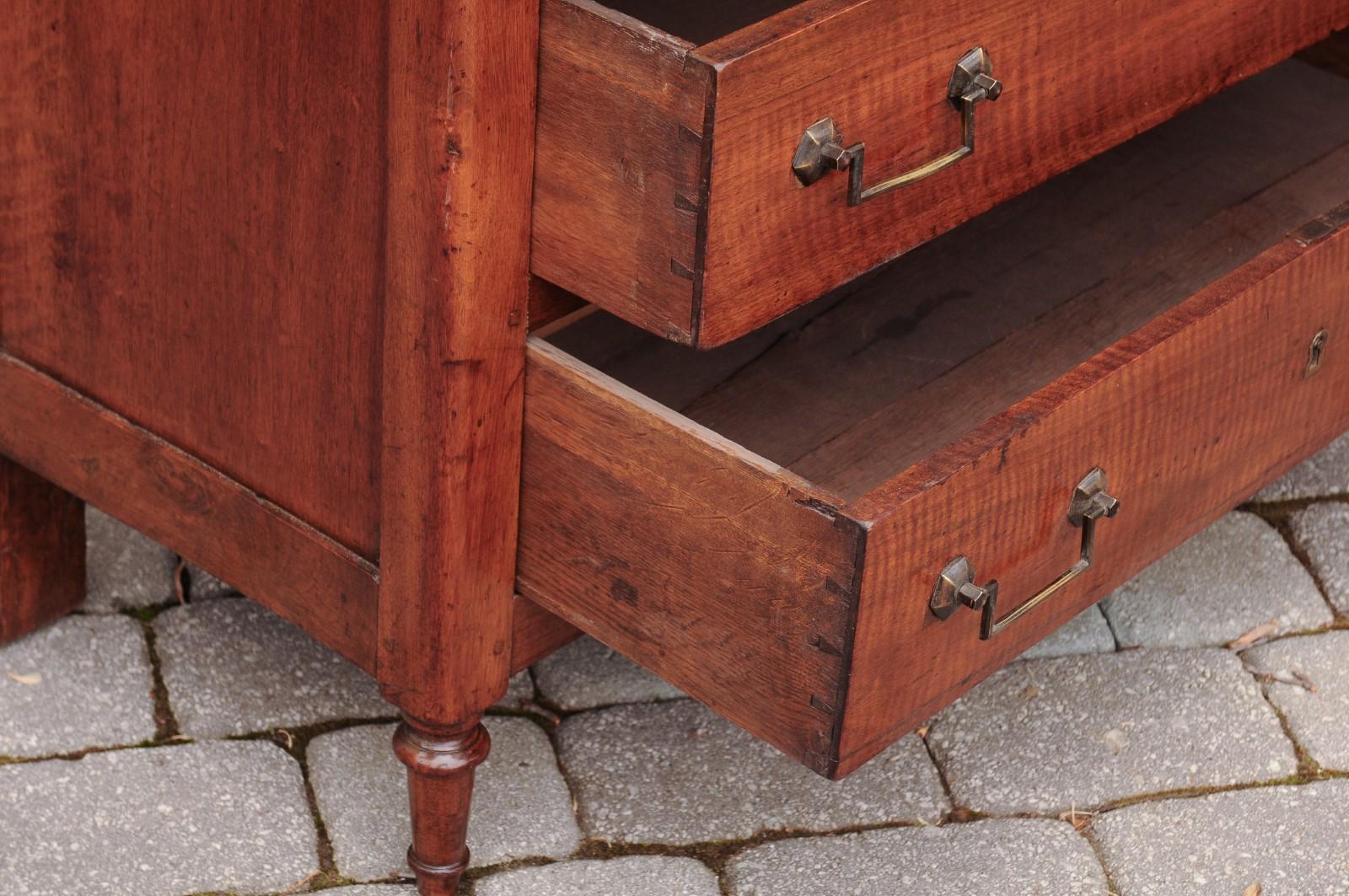 French Napoleon III Period Walnut Three-Drawer Commode with Grey Marble Top 3